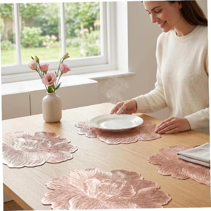 INDIVIDUALES MESA PVC MANTEL INDIVIDUAL FLORAL SET X4 ANTIDESLIZANTE IMPERMEABLE DECORACION COMEDOR BRONCE