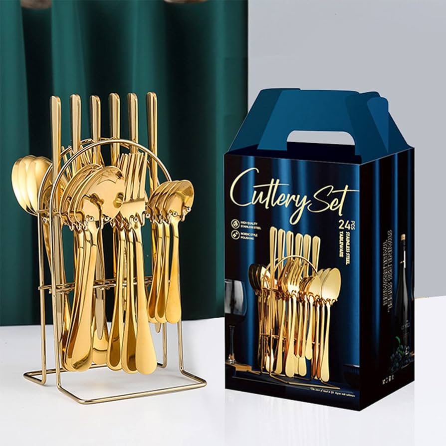 SET JUEGO DE CUBIERTOS CUCHARAS CUCHILLOS TENEDORES UTENSILIOS DE COCINA POR 24 PIEZAS 