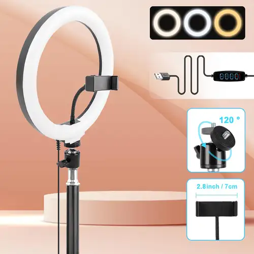 ARO DE LUZ BLANCA CALIDA, FRIA, NEUTRA 26 CM CON TRIPODE 2.1 MTRS 