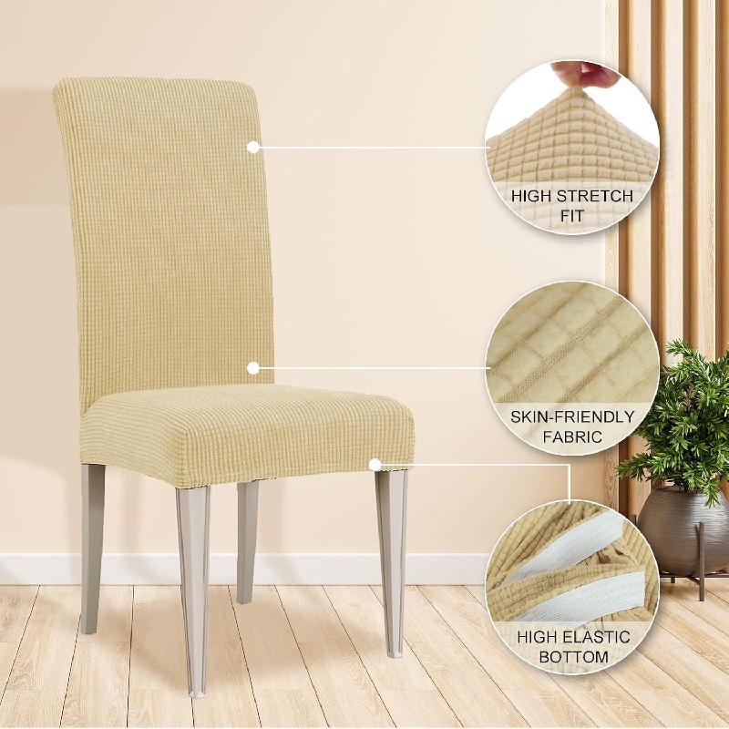 FORRO SILLA FUNDA ELASTICA COBERTOR ASIENTO RESPALDO AJUSTABLE LAVABLE PROTECTOR ANTIMANCHAS DECORATIVO BEIGE