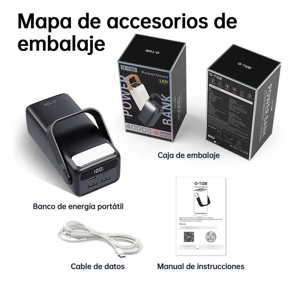 G-TIDE POWER BANK BATERÍA PORTÁTIL CARGA 50000MAH UNIVERSAL
