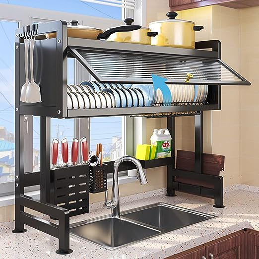 ESCURRIDOR PLATOS ORGANIZADOR VAJILLA ESTANTE COCINA CON TAPA 65CM FREGADERO