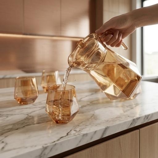 SET DE JARRA Y 6 VASOS DE VIDRIO CON DISEÑO DIAMANTE JARRA 1.4L CON TAPA VASOS 330ML 