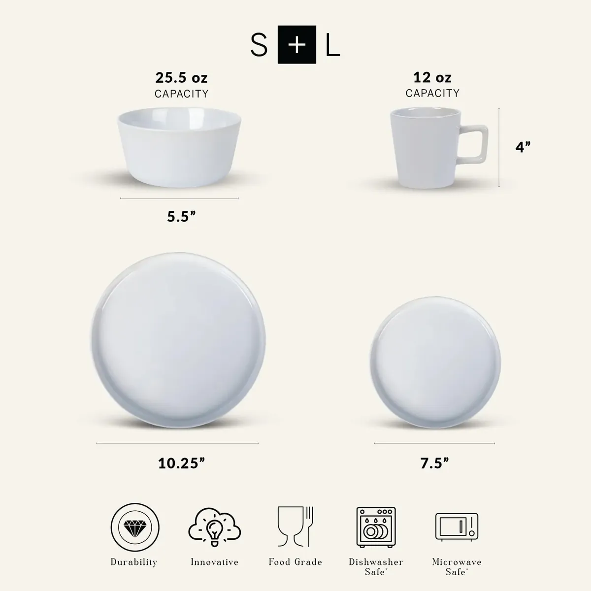 JUEGO DE VAJILLA DE 16 PIEZAS DE GRES COLOR BLANCO NIEVE PARA 4 PERSONAS DISEÑO MODERNO Y ELEGANTE 