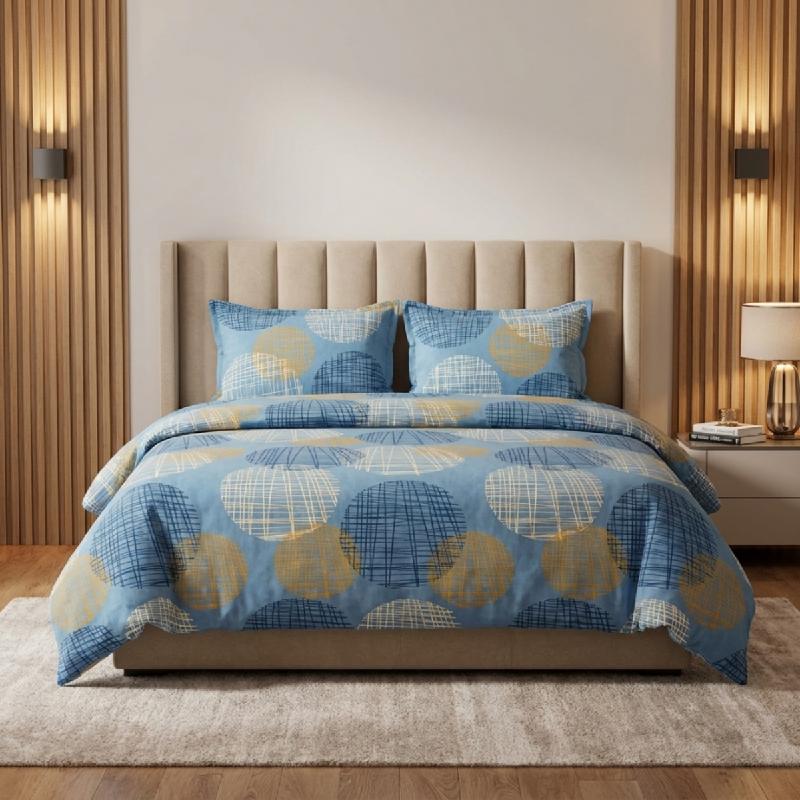JUEGO DE SÁBANAS CON DISEÑO CIRCULAR PARA CAMA 140X190CM COSTURAS REFORZADAS TRANSPIRABLE
