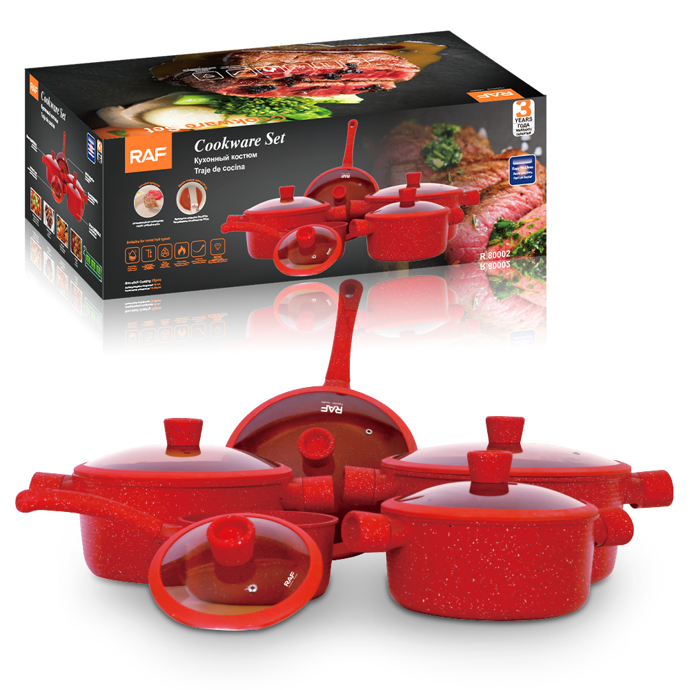 JUEGO DE OLLAS 5 PIEZAS CON ERGONÓMICAS DISTRIBUCIÓN UNIFORME CALOR ROJO COCINA