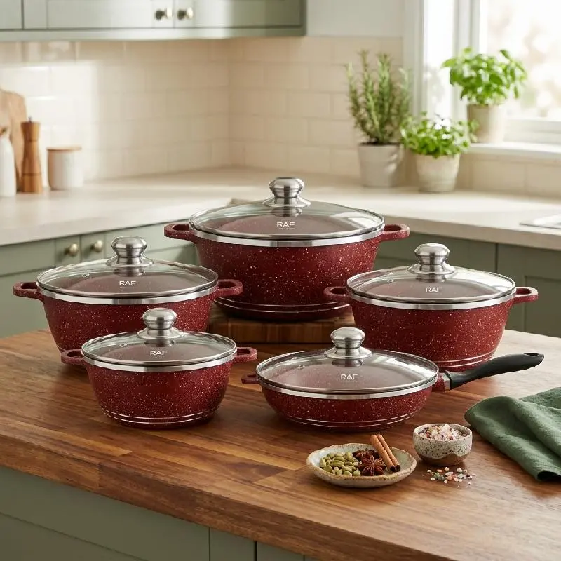 SET DE OLLAS Y SARTÉN RAF R.80001 CERÁMICA ALTA CALIDAD 5 PIEZAS COCINA 