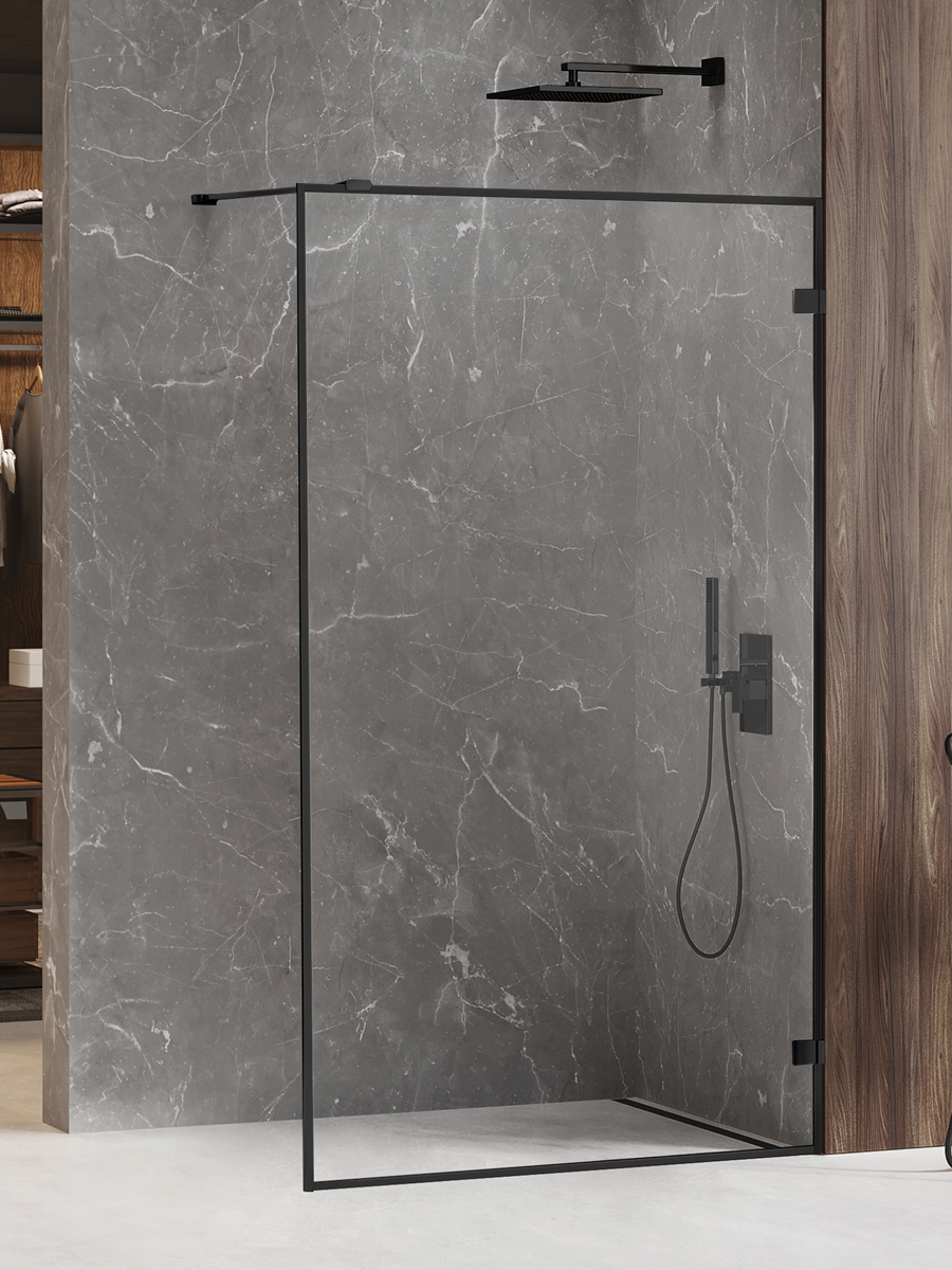 Kabina prysznicowa walk in Avexa Black, jednoelementowa, z aluminiową ramką