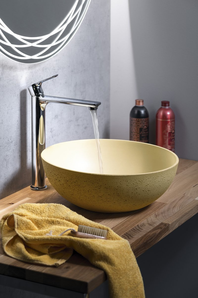 FORMIGO umywalka betonowa nablatowa, średnica 39cm, żółty mat