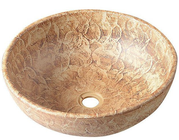 PRIORI umywalka ceramiczna nablatowa, średnica 41cm, brązowa ze wzorem
