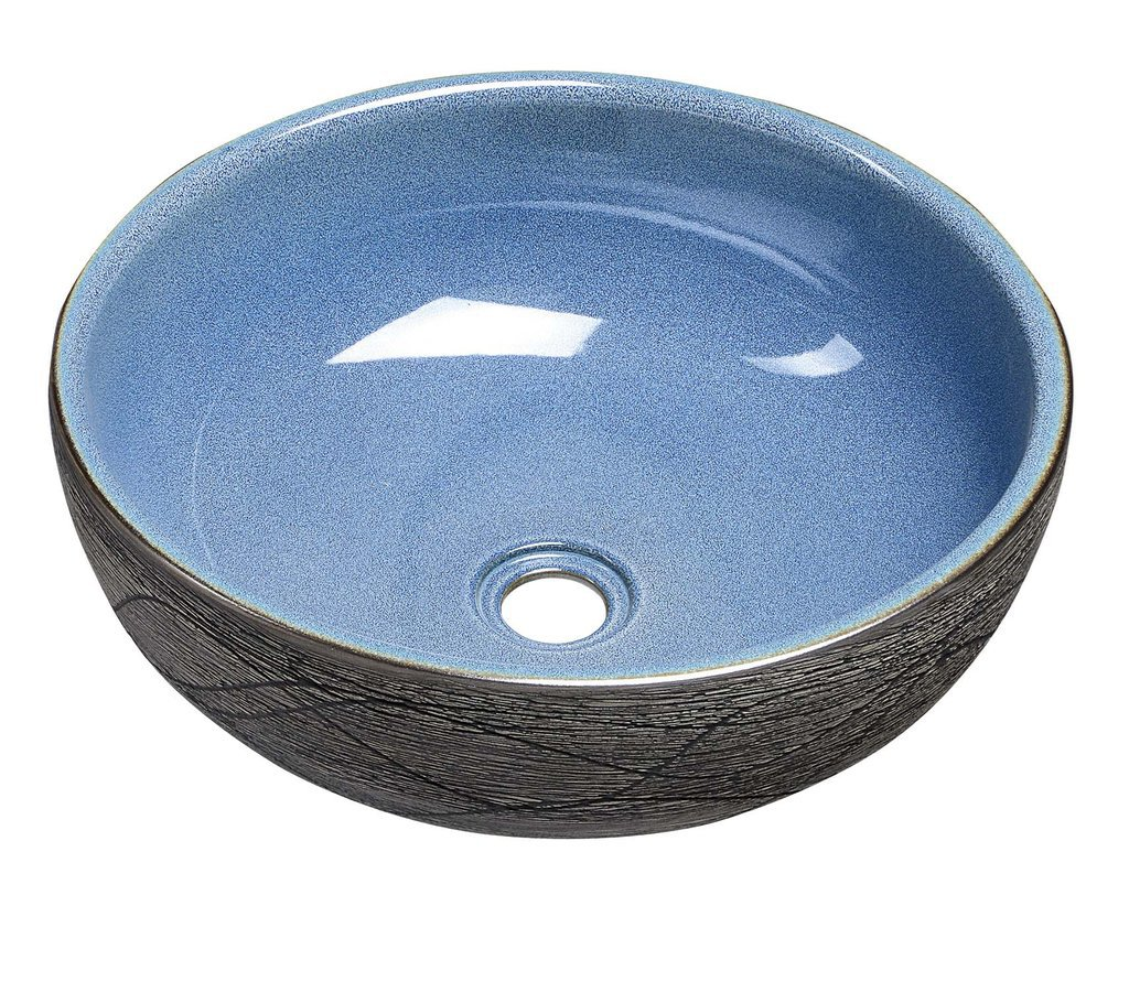 PRIORI umywalka ceramiczna nablatowa, średnica 41cm, niebieski/szary