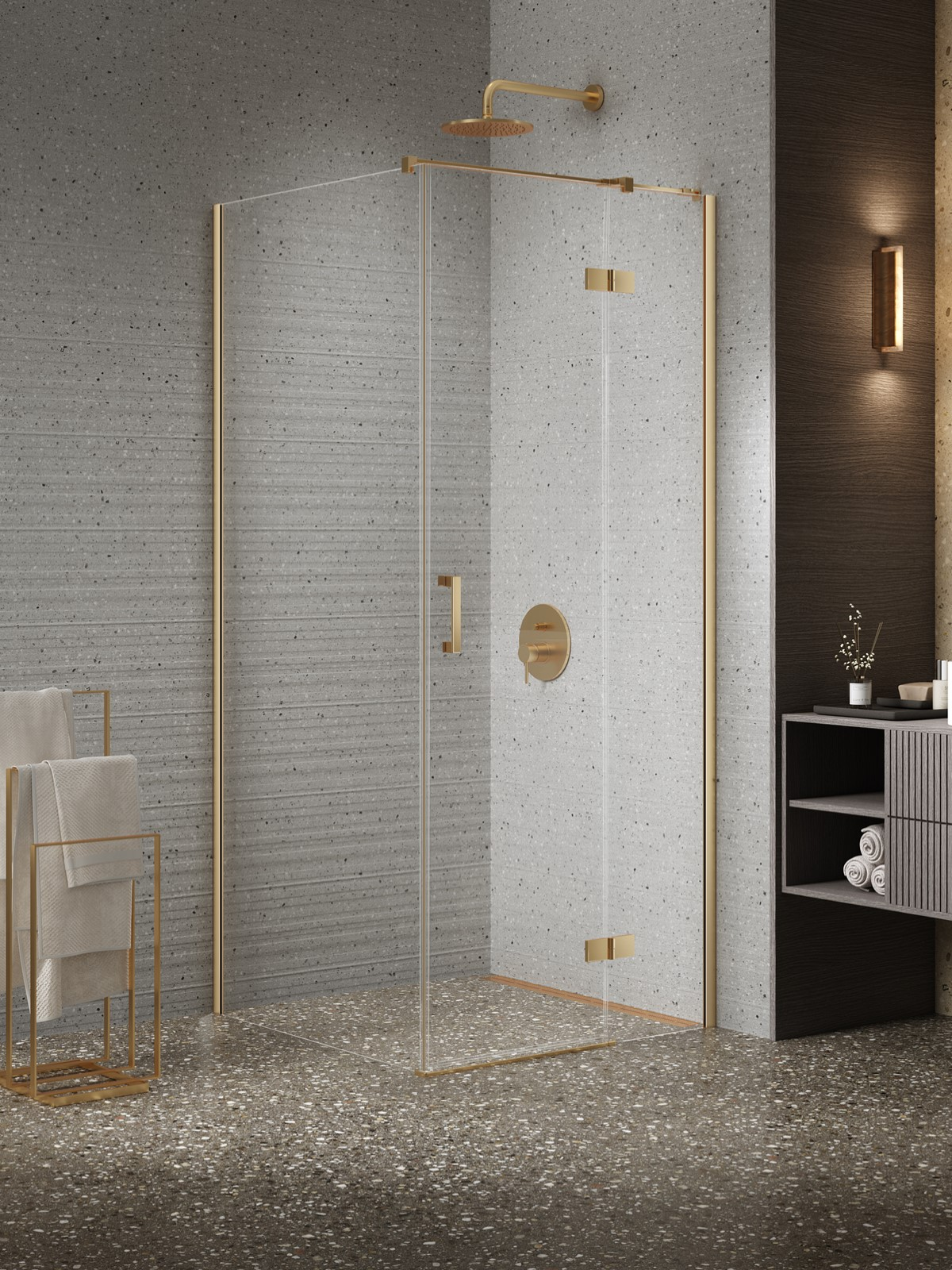 Kabina prysznicowa Nesta Gold Brushed, Drzwi Pojedyncze 