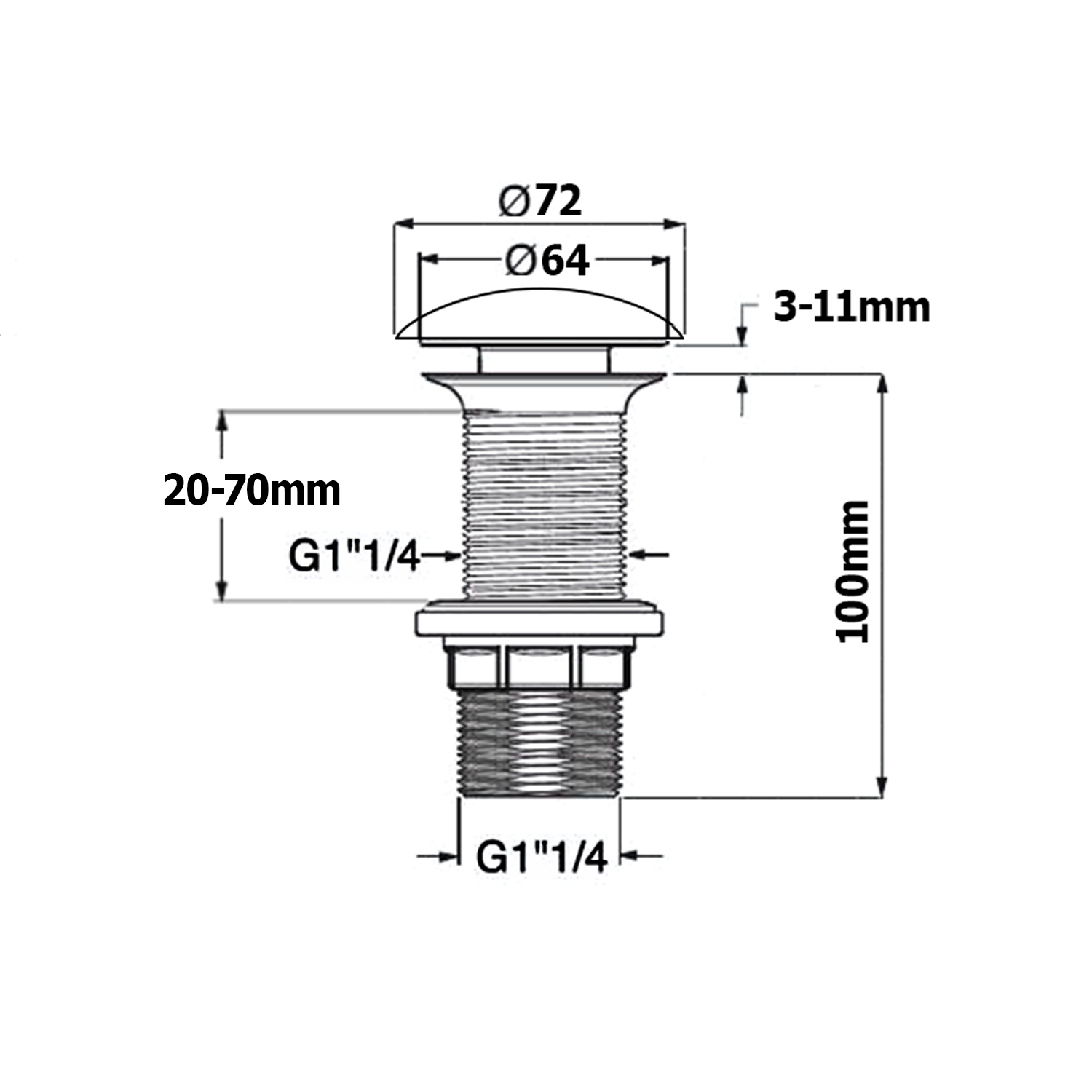 Odpływ umywalkowy 5/4", klik-klak, korek ceramiczny, 20-70mm