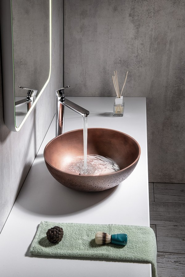 FORMIGO umywalka betonowa nablatowa, średnica 39cm, miedź mat
