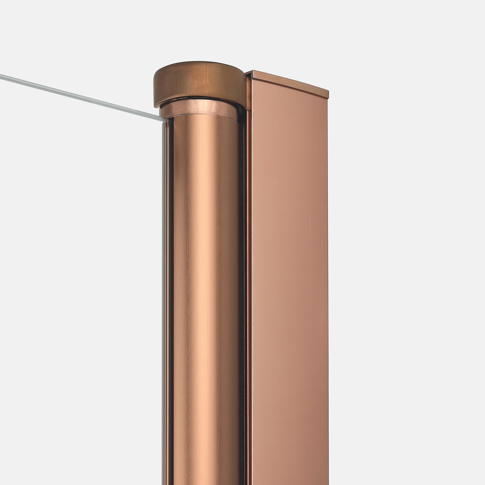 Drzwi wnękowe New Soleo Copper Brushed, pojedyncze, wahadłowe, plus ścianka z zawiasem, ze wspornikiem skośnym.