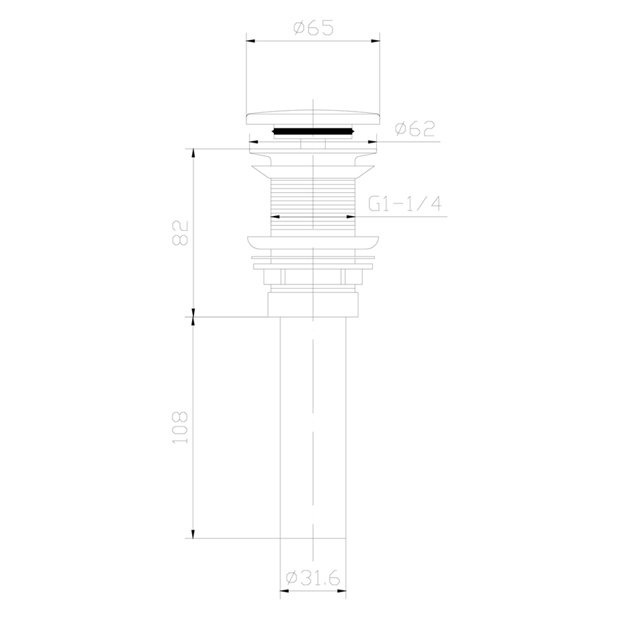 THIN korek umywalkowy 5/4", klik-klak, Rockstone grzybek, biały mat