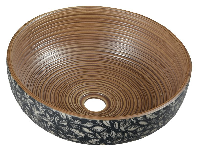 PRIORI umywalka ceramiczna nablatowa, średnica 41cm, brązowy z niebieskim wzorem