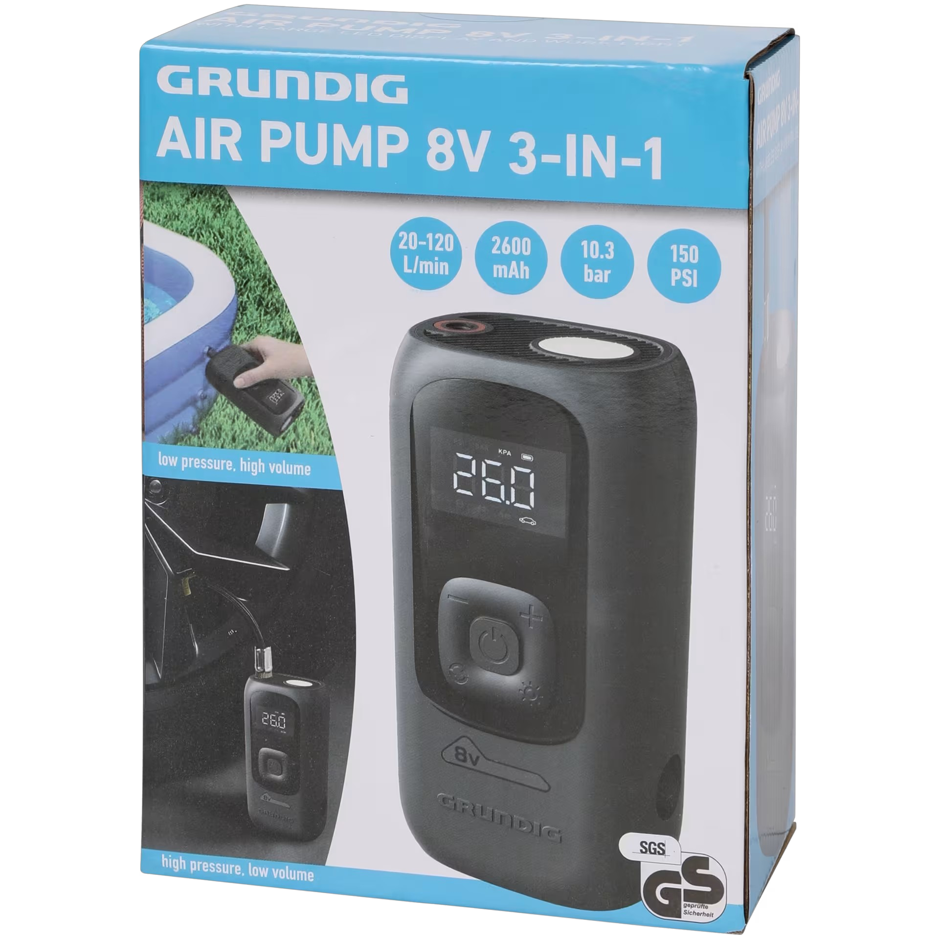 Pompe à air sans fil 3-en-1 rechargeable avec écran digital Grundig– 10,3 bars ⭐⭐⭐⭐⭐