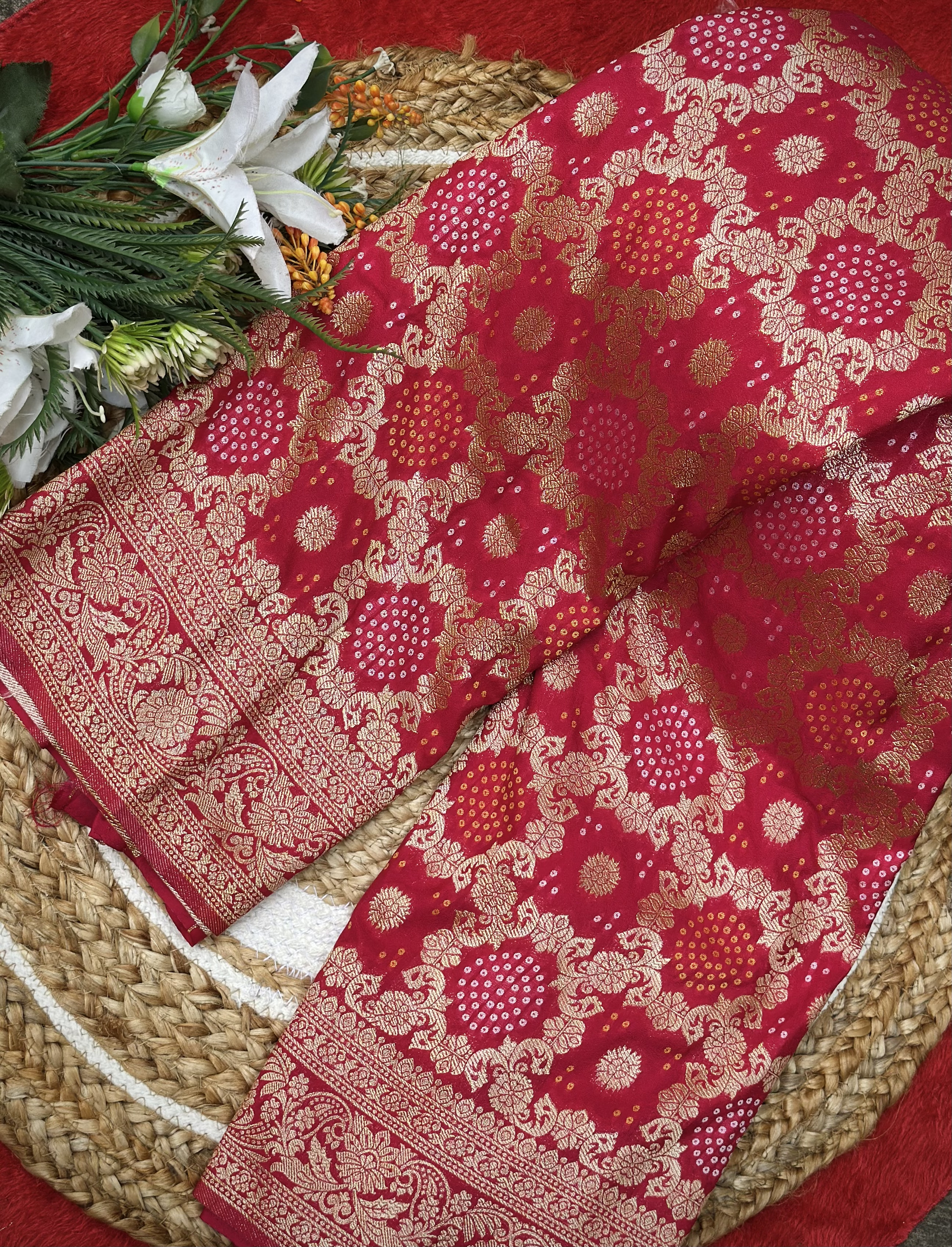 Kashish Silk – Rani Pink Banarasi Georgette Saree