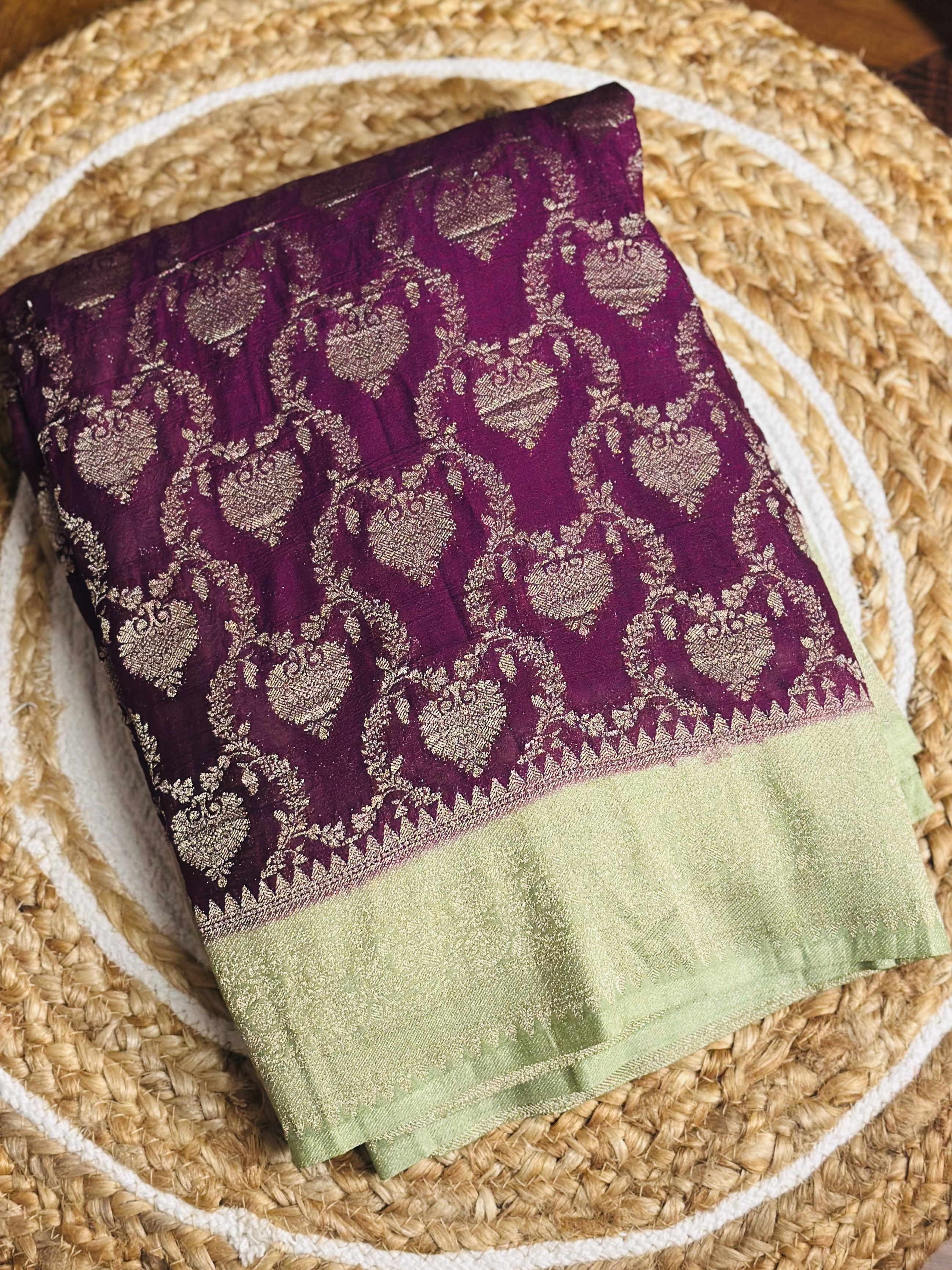 Kadi Georgette – Premium Purple Saree with Pista Green Border