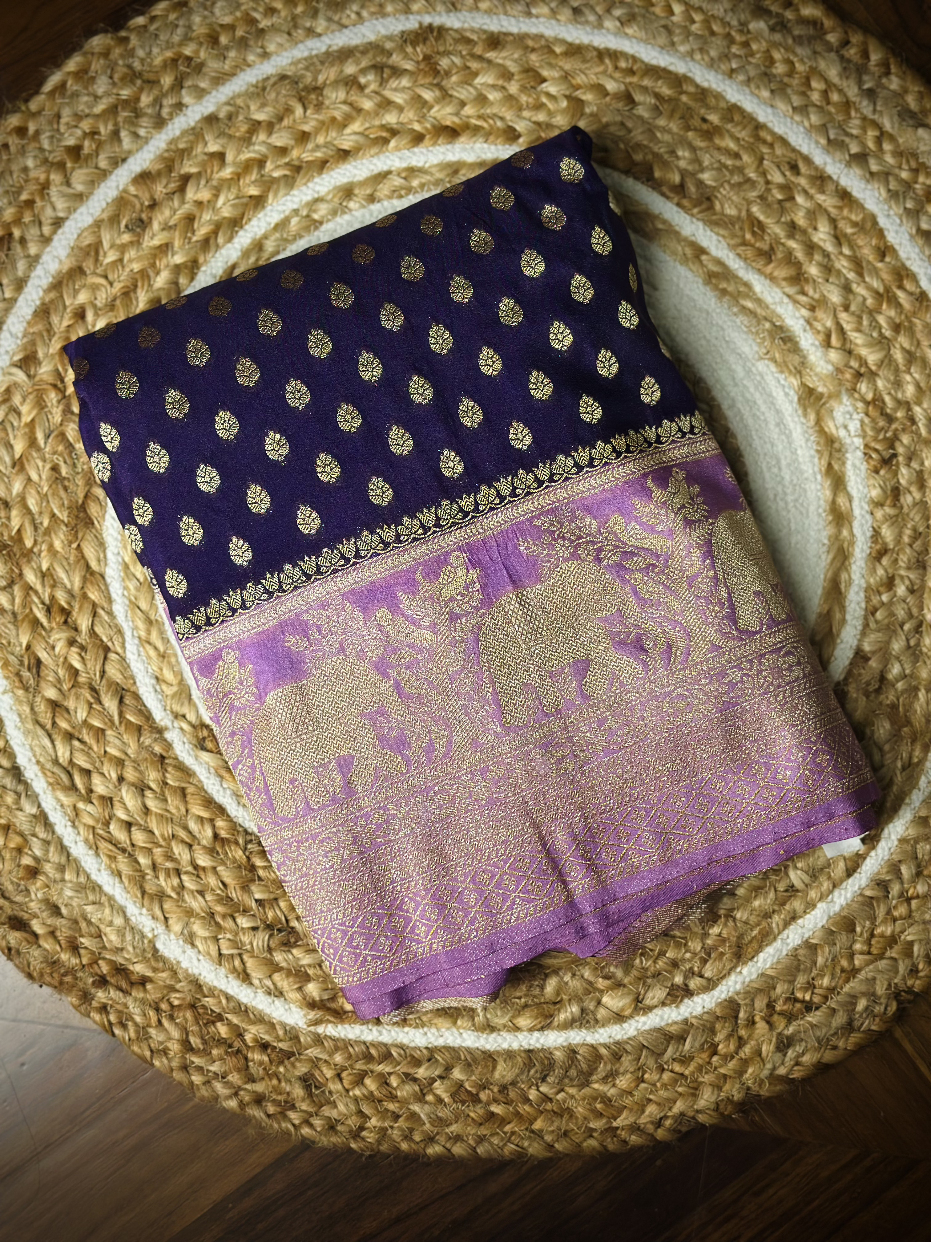 Kadi Georgette – Dark Wine Saree with Lavender Border