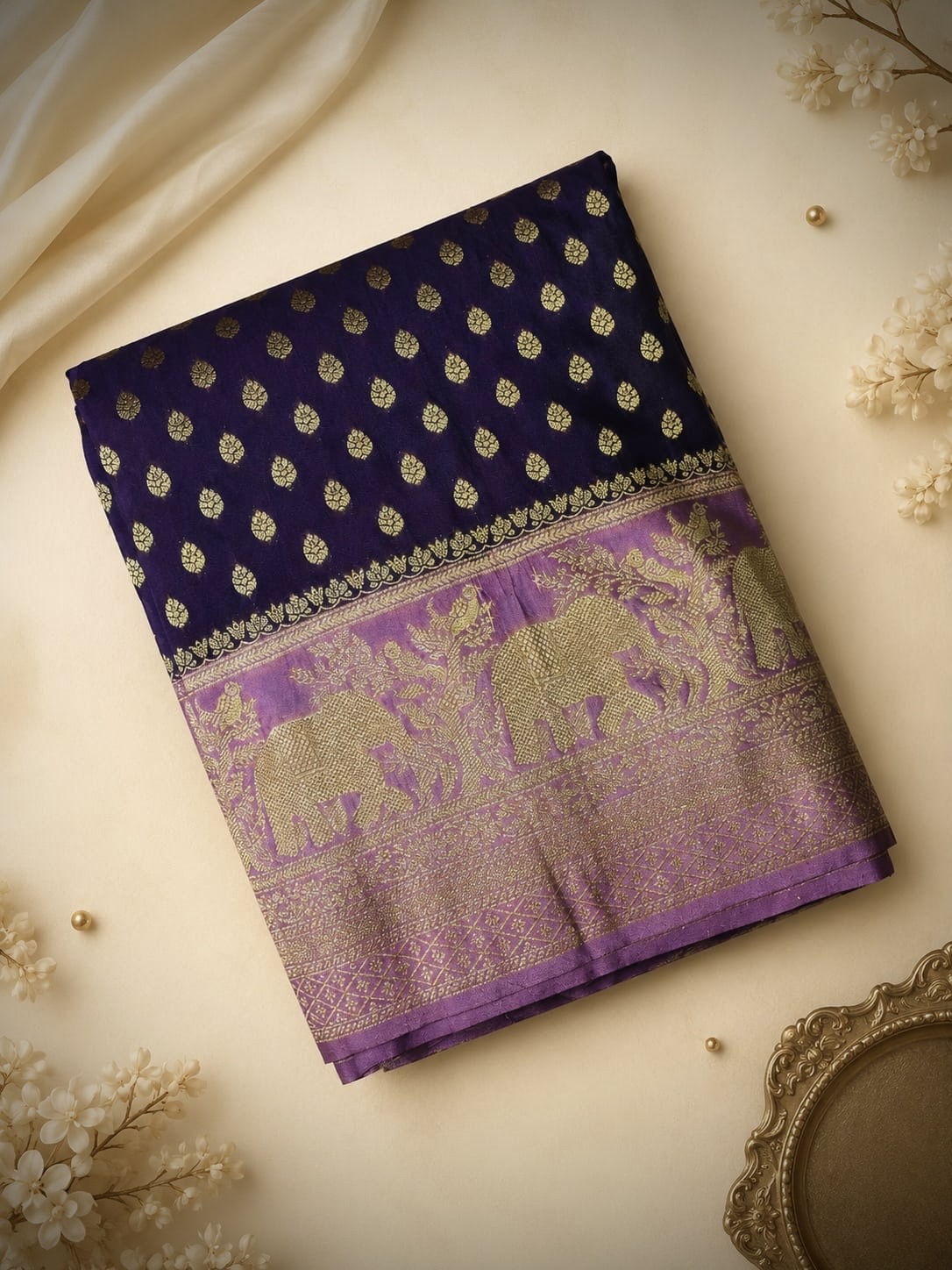 Kadi Georgette – Dark Wine Saree with Lavender Border
