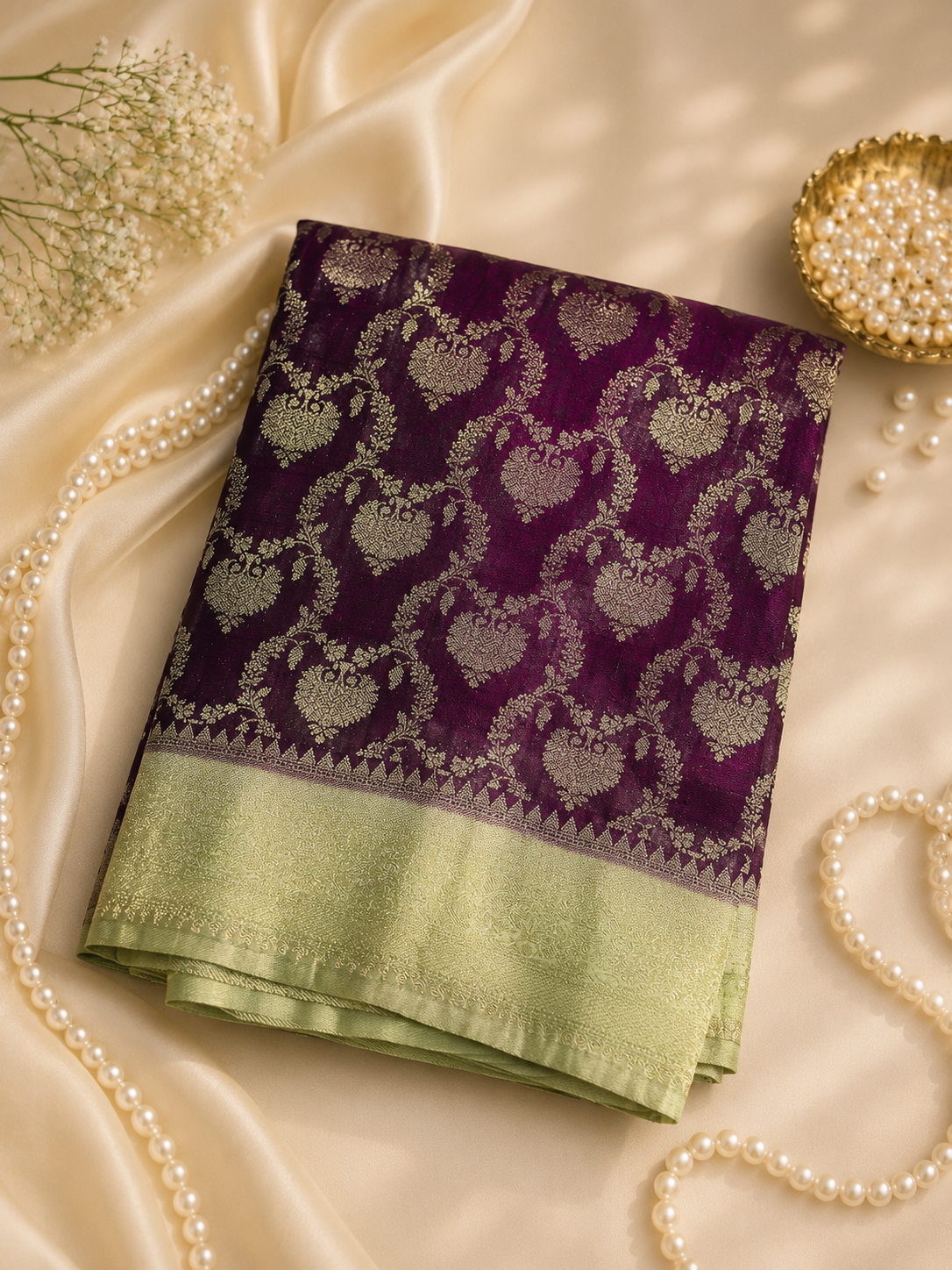 Kadi Georgette – Premium Purple Saree with Pista Green Border