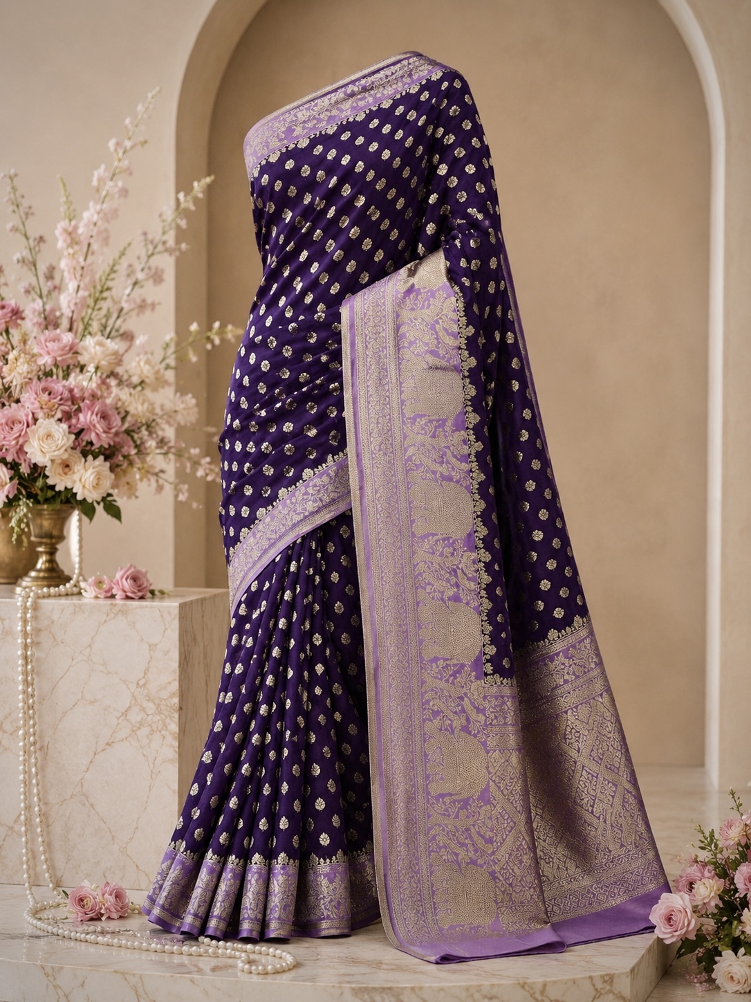 Kadi Georgette – Dark Wine Saree with Lavender Border