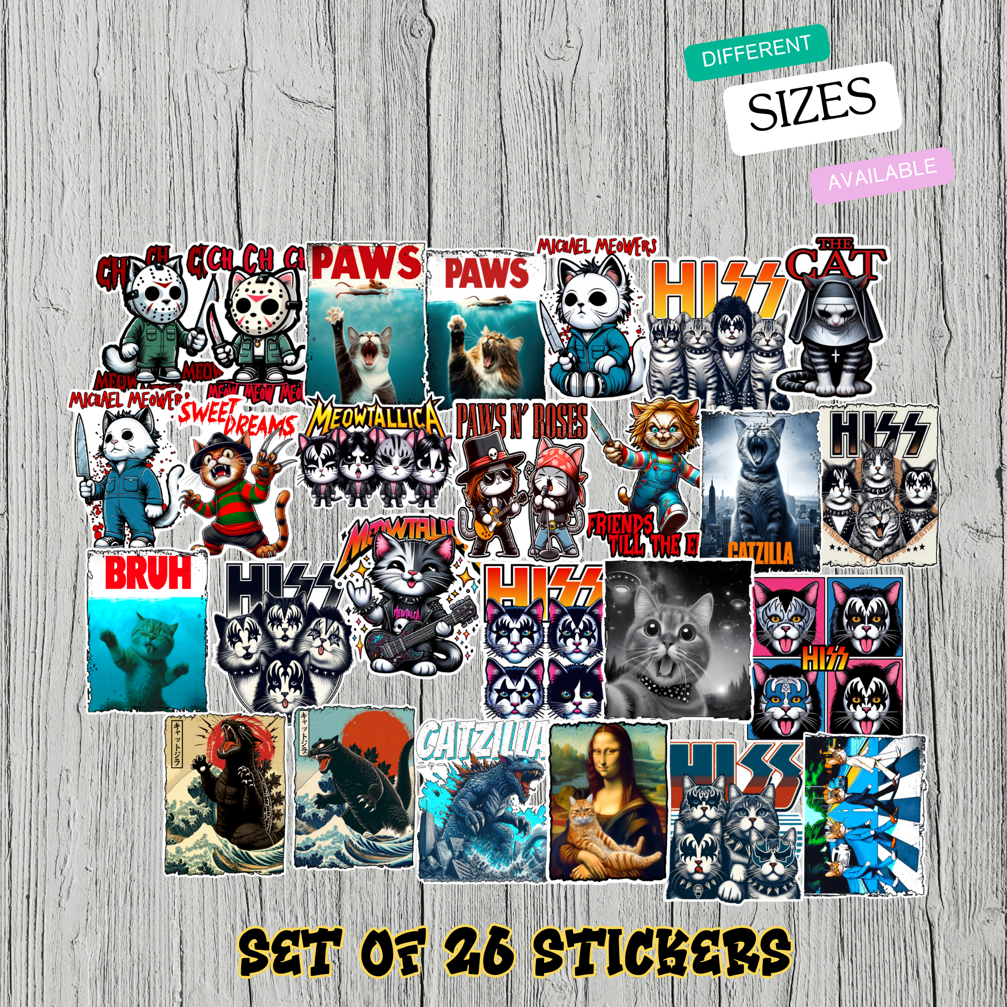 Cat Stickers Set Of 26 Different Cat Designs 