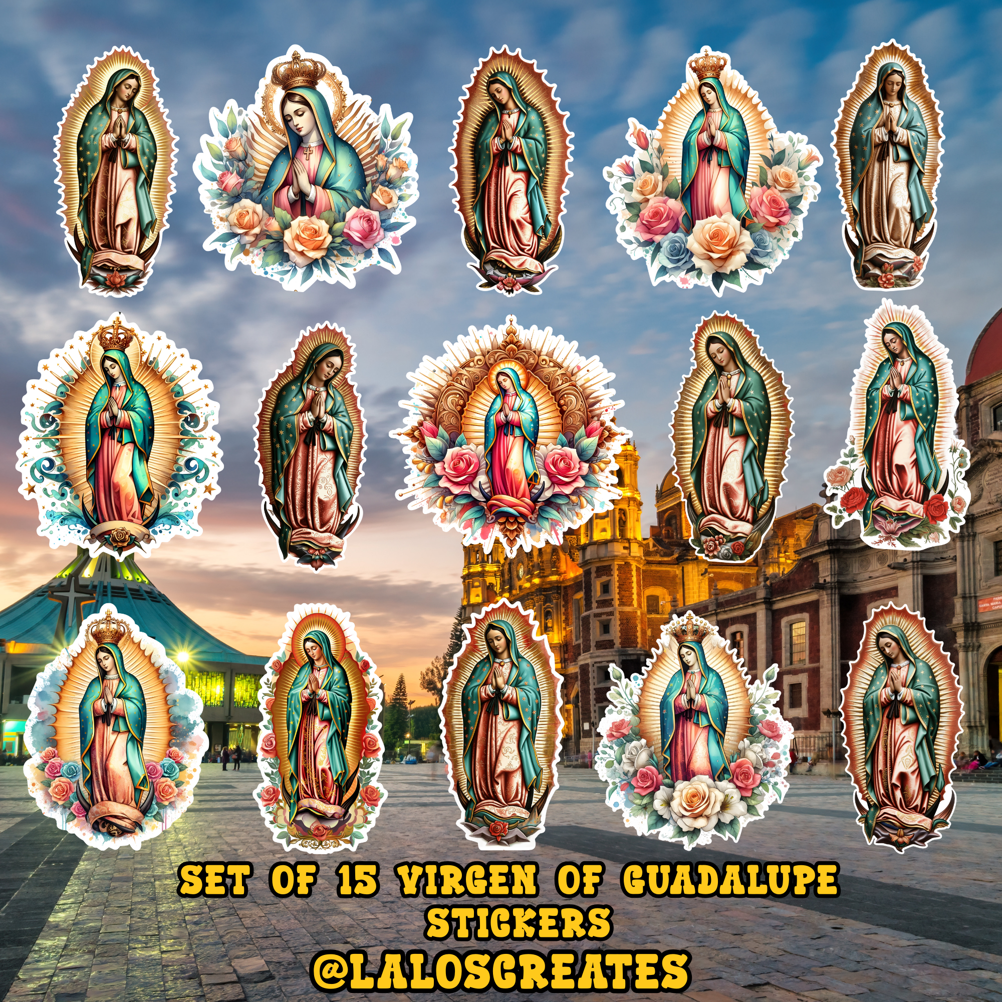 Virgen of Guadalupe Set of 15 Stickers 