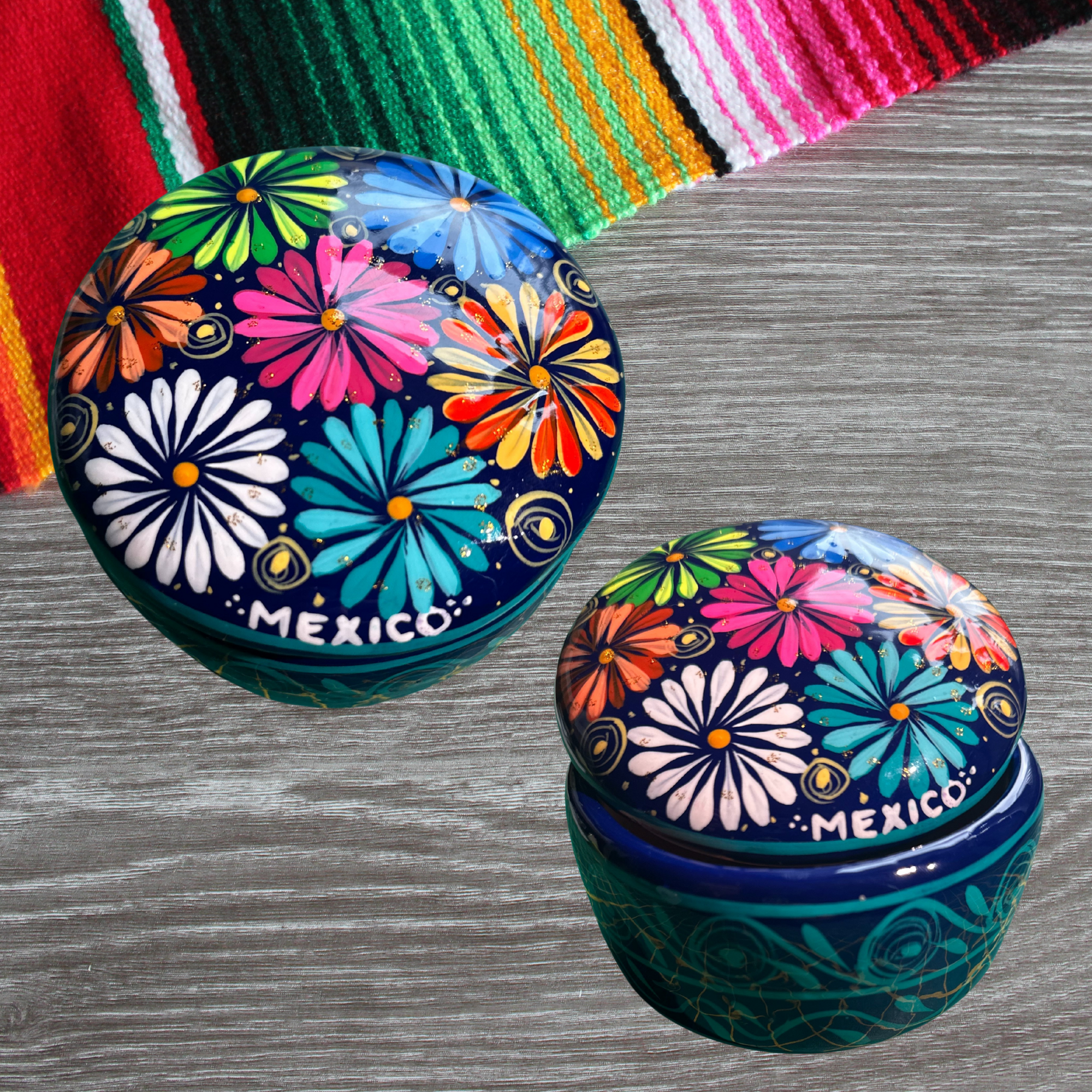 Mexican Artesanias Hand-Painted Clay Jewelry Box