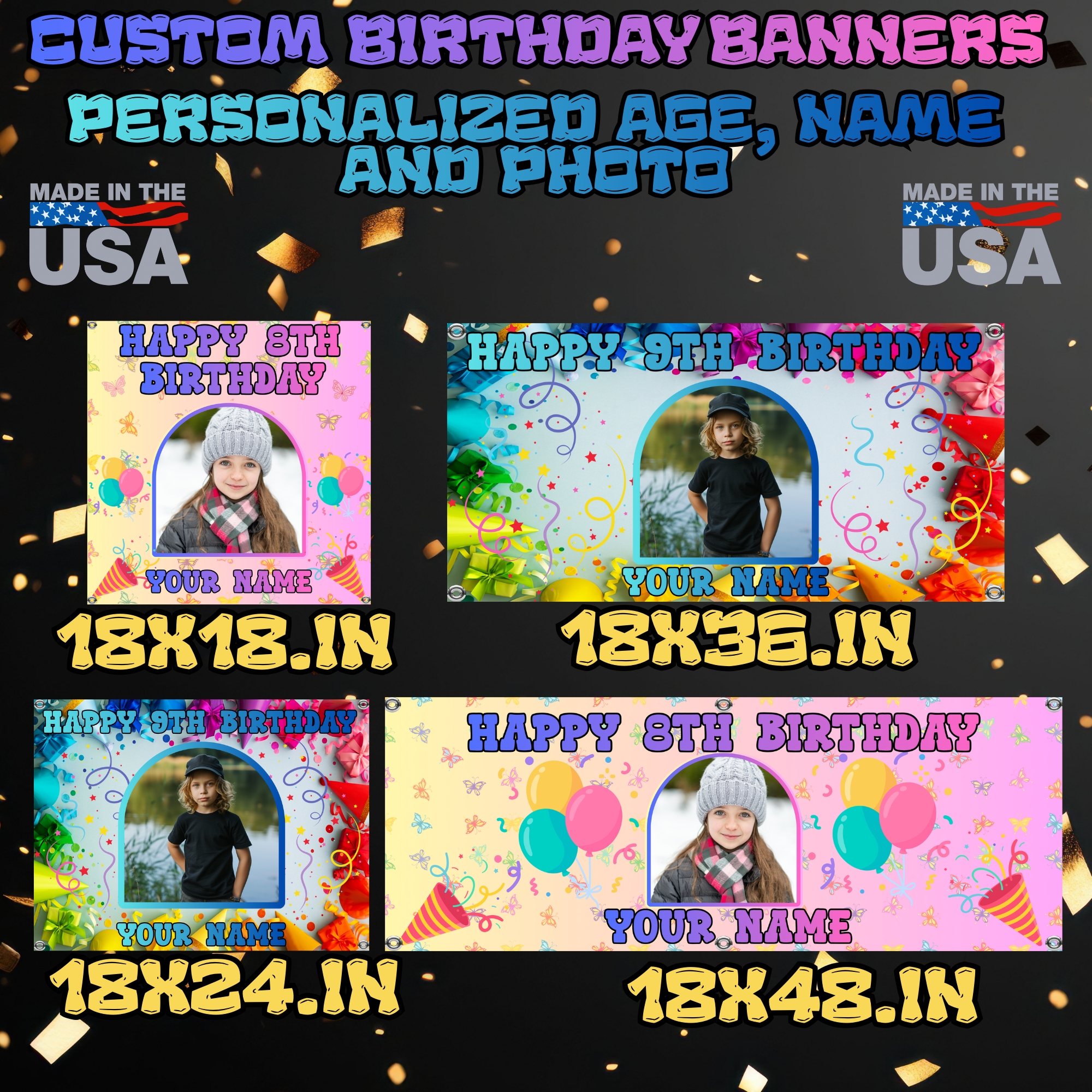 Kid Birthday Banner Personalized Happy Birthday Photo
