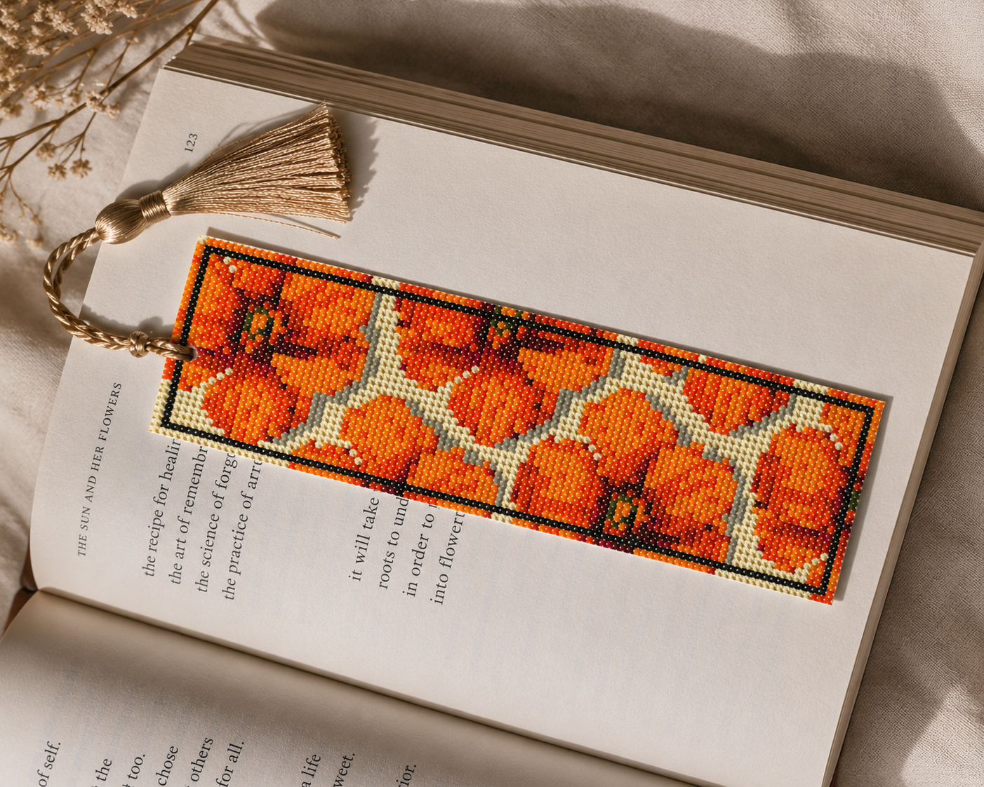 Modern Orange Poppy Bookmark Cross Stitch Pattern PDF | Floral Needlework Chart