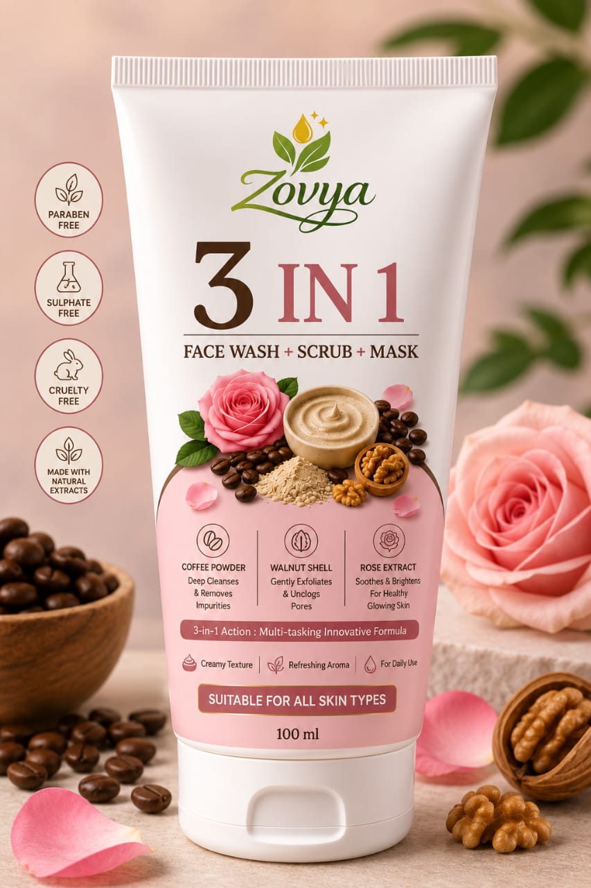 ZOVYA chocolate and Rose  3 in 1 Face Wash + Scrub + Mask (100g)