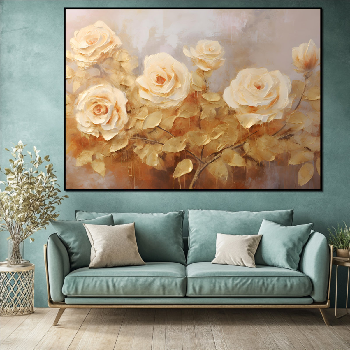 Golden Roses Canvas Art