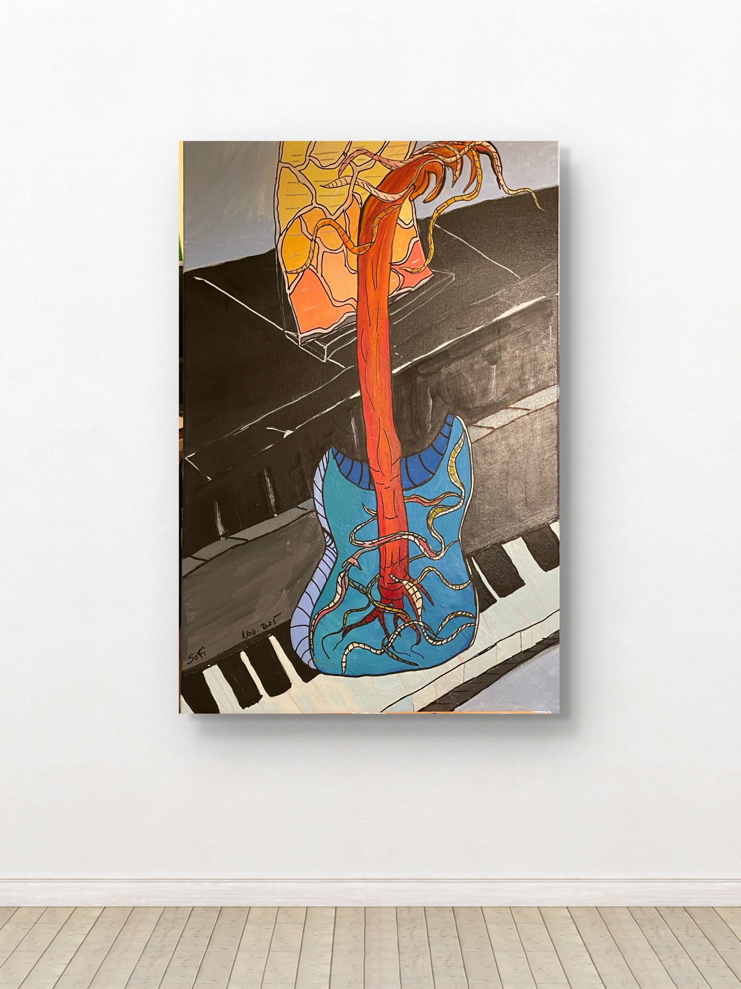 « Guitare bleue arbre »