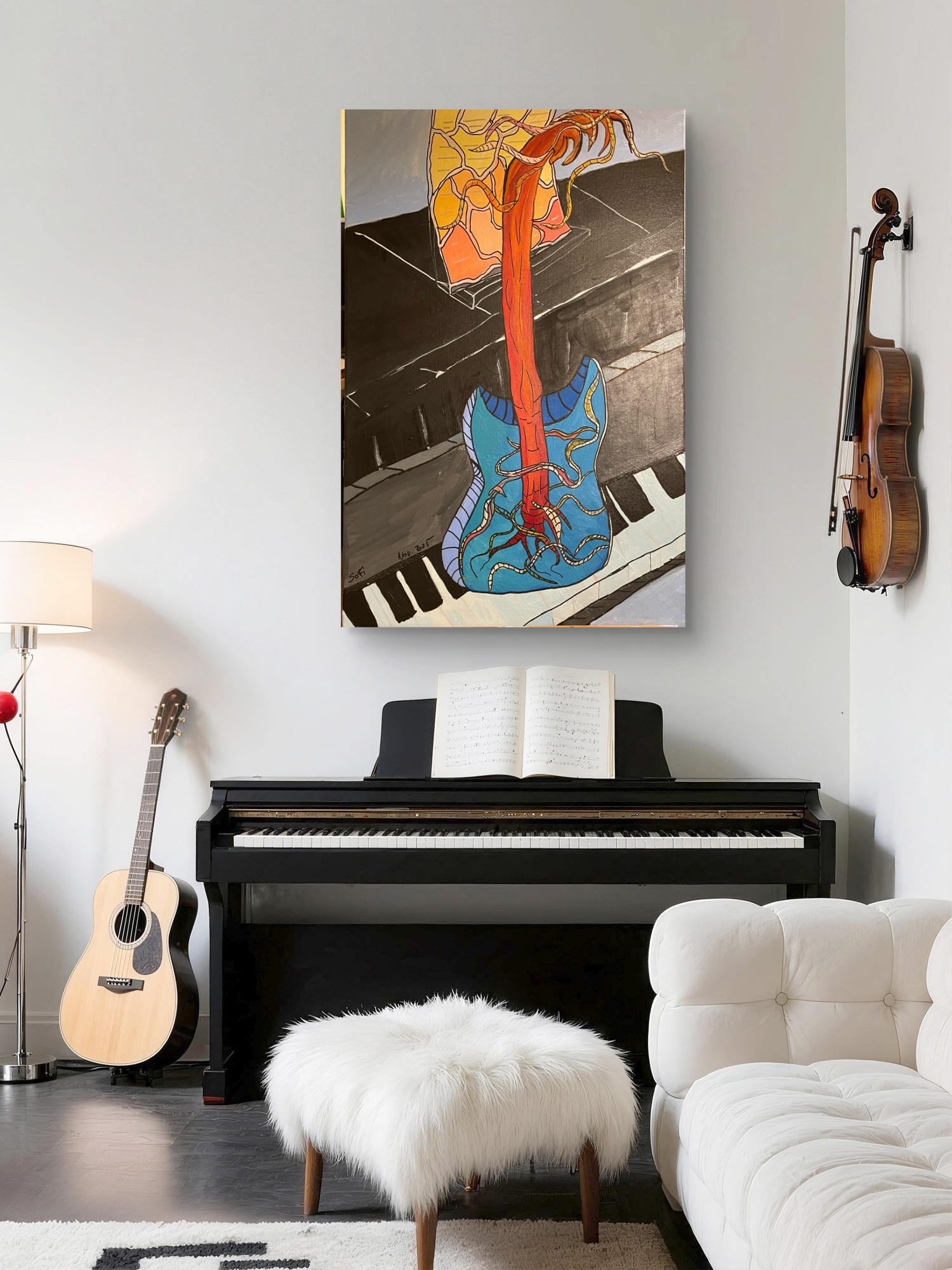 « Guitare bleue arbre »