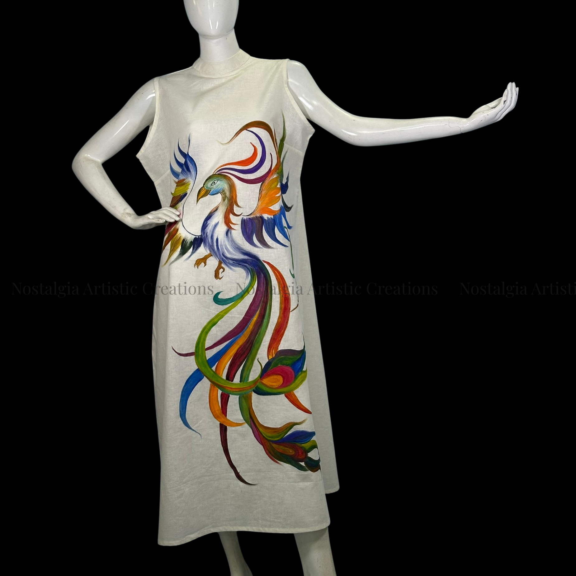 White Phoenix Sleeveless Midi Dress - PL0604