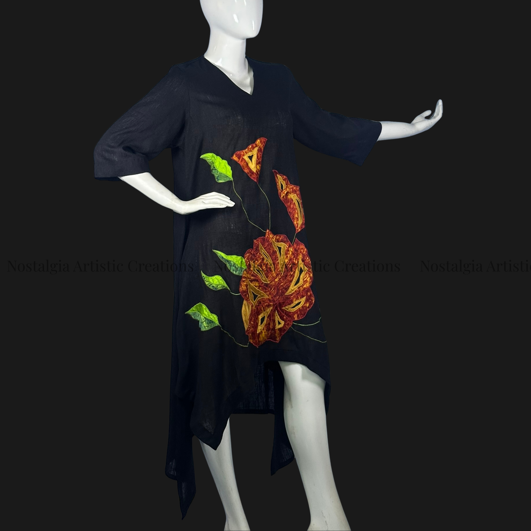 Black Floral Art High-Low Dress - PL0606