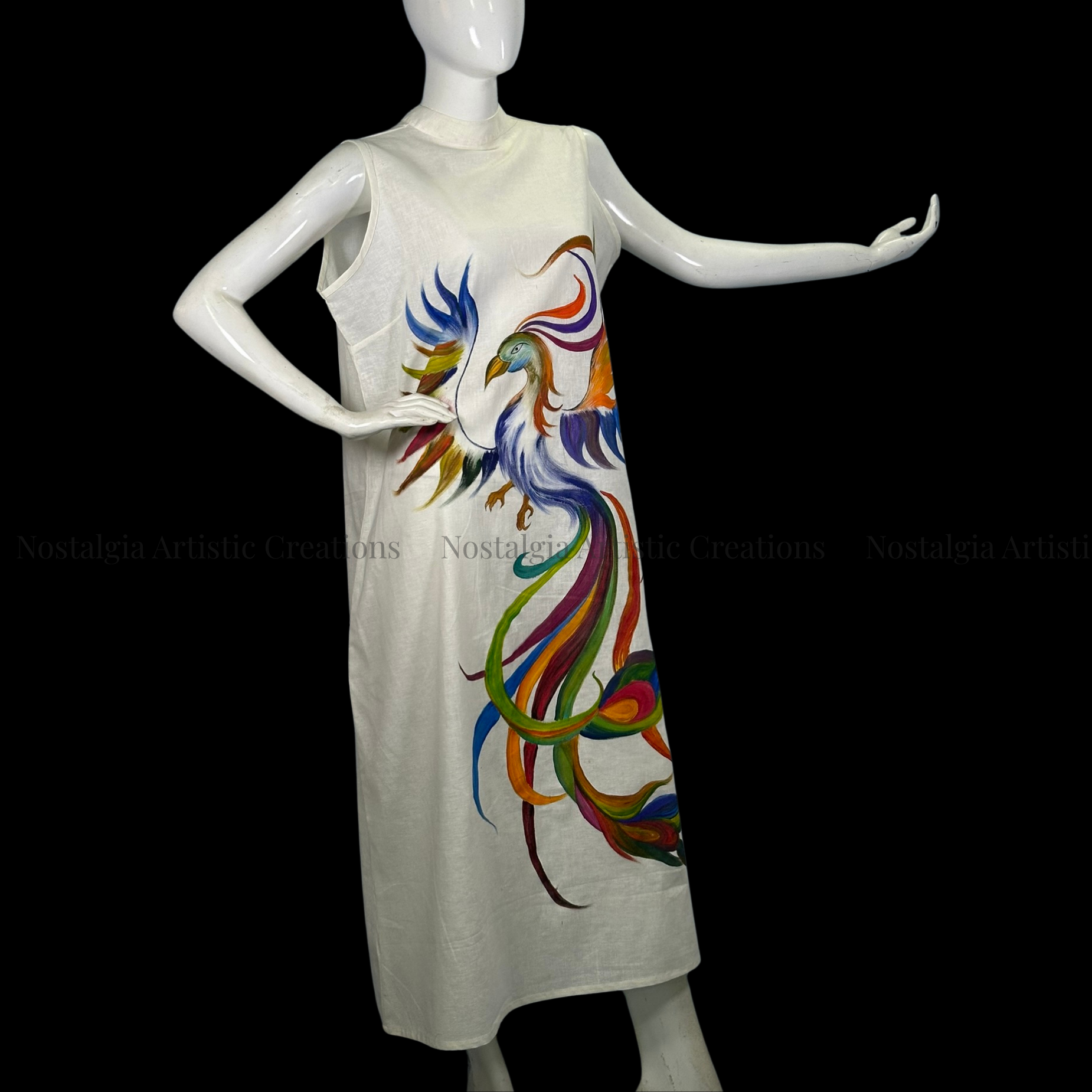 White Phoenix Sleeveless Midi Dress - PL0604