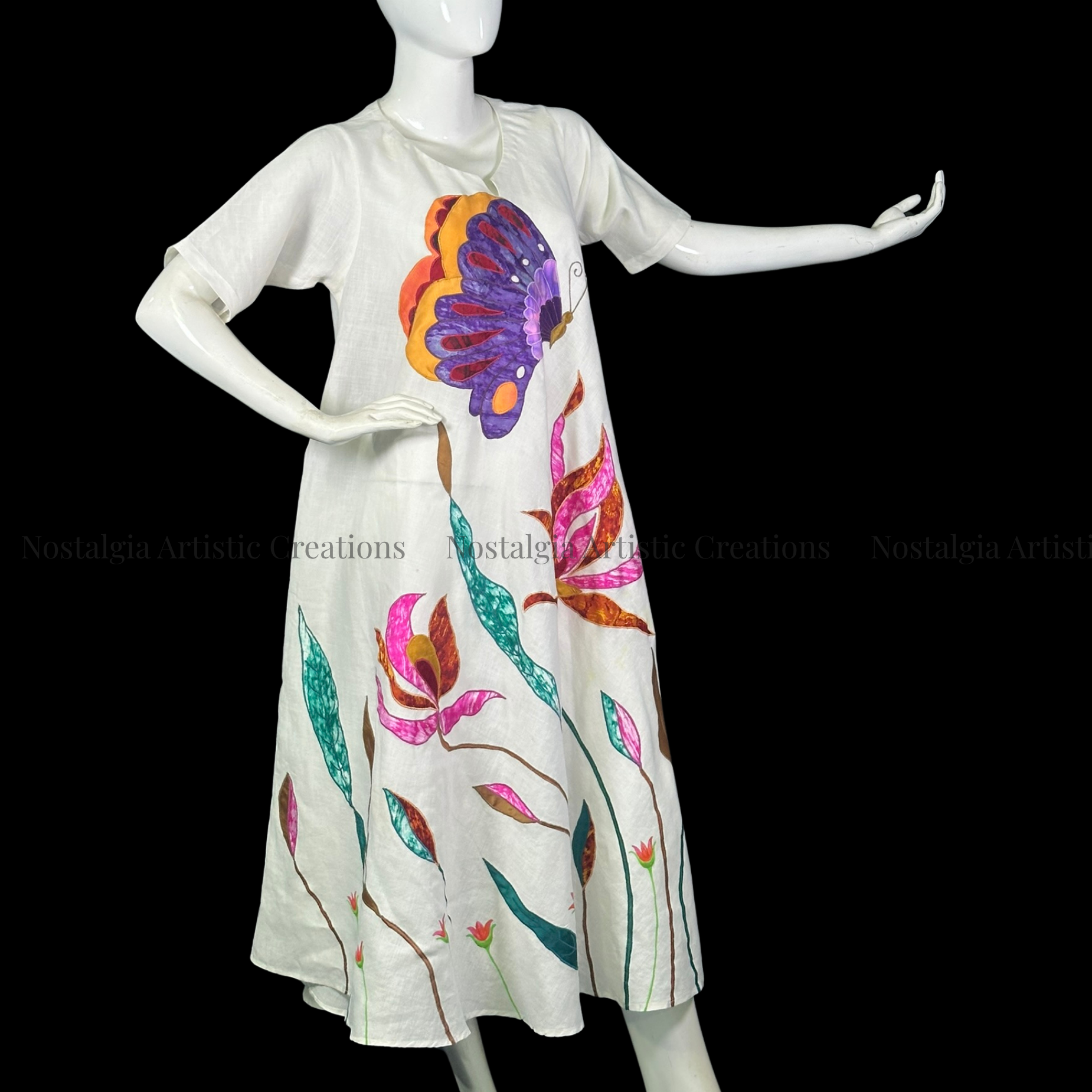 Ivory Butterfly & Bloom A-Line Midi Dress - PL0513