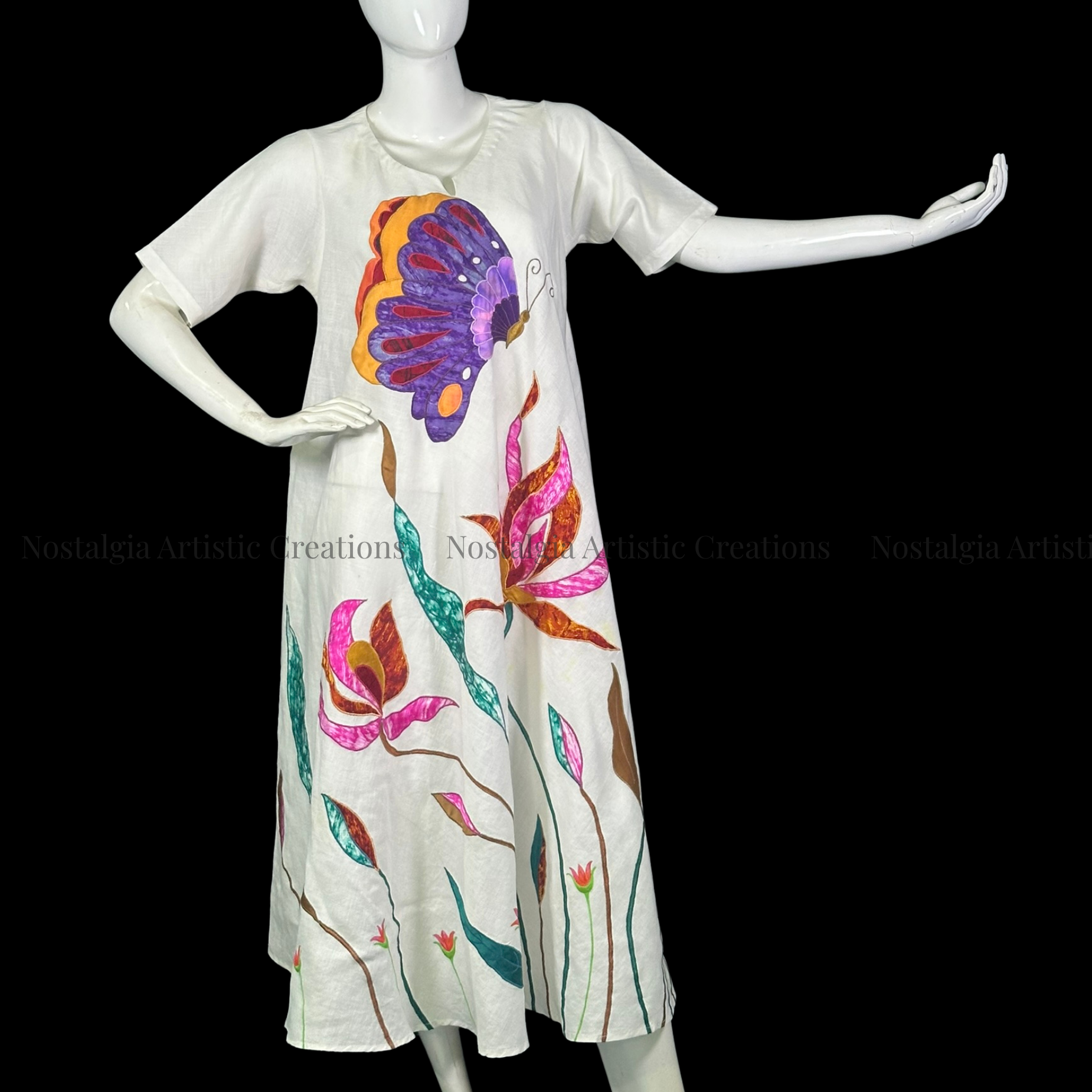 Ivory Butterfly & Bloom A-Line Midi Dress - PL0513
