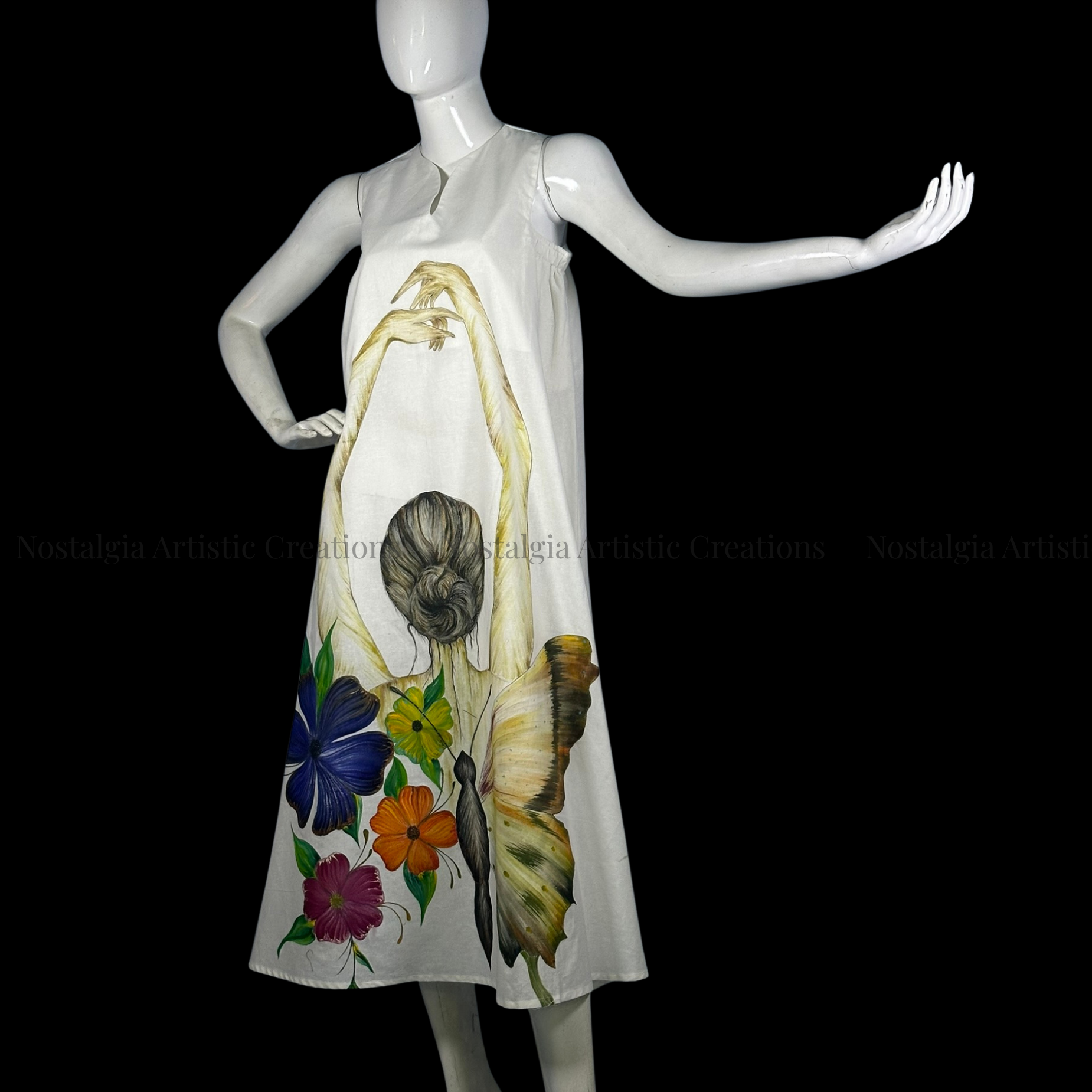 White Graceful Silhouette Sleeveless Midi Dress - PL0605
