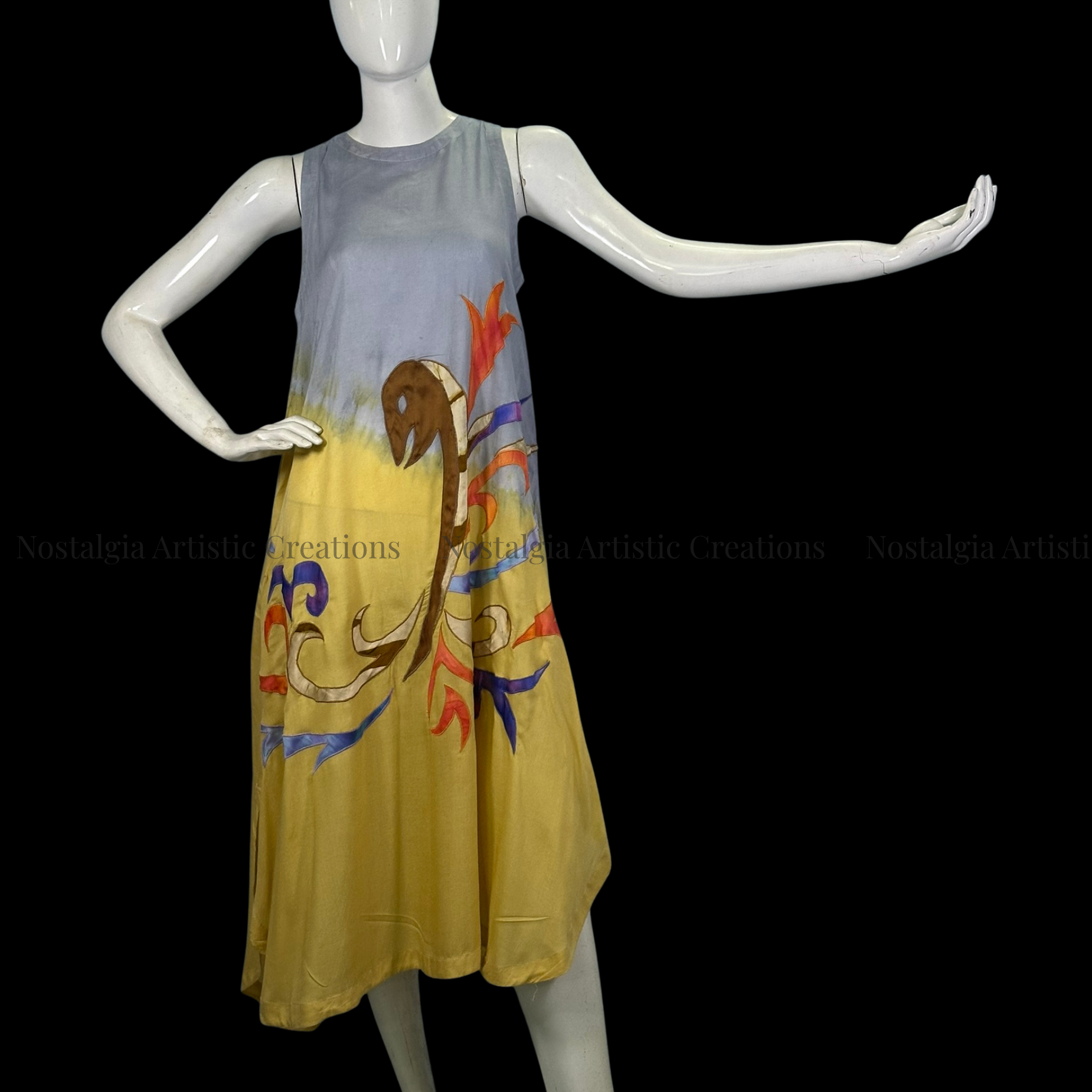Grey & Mustard Ombre Sleeveless A-Line Midi Dress - PL0601