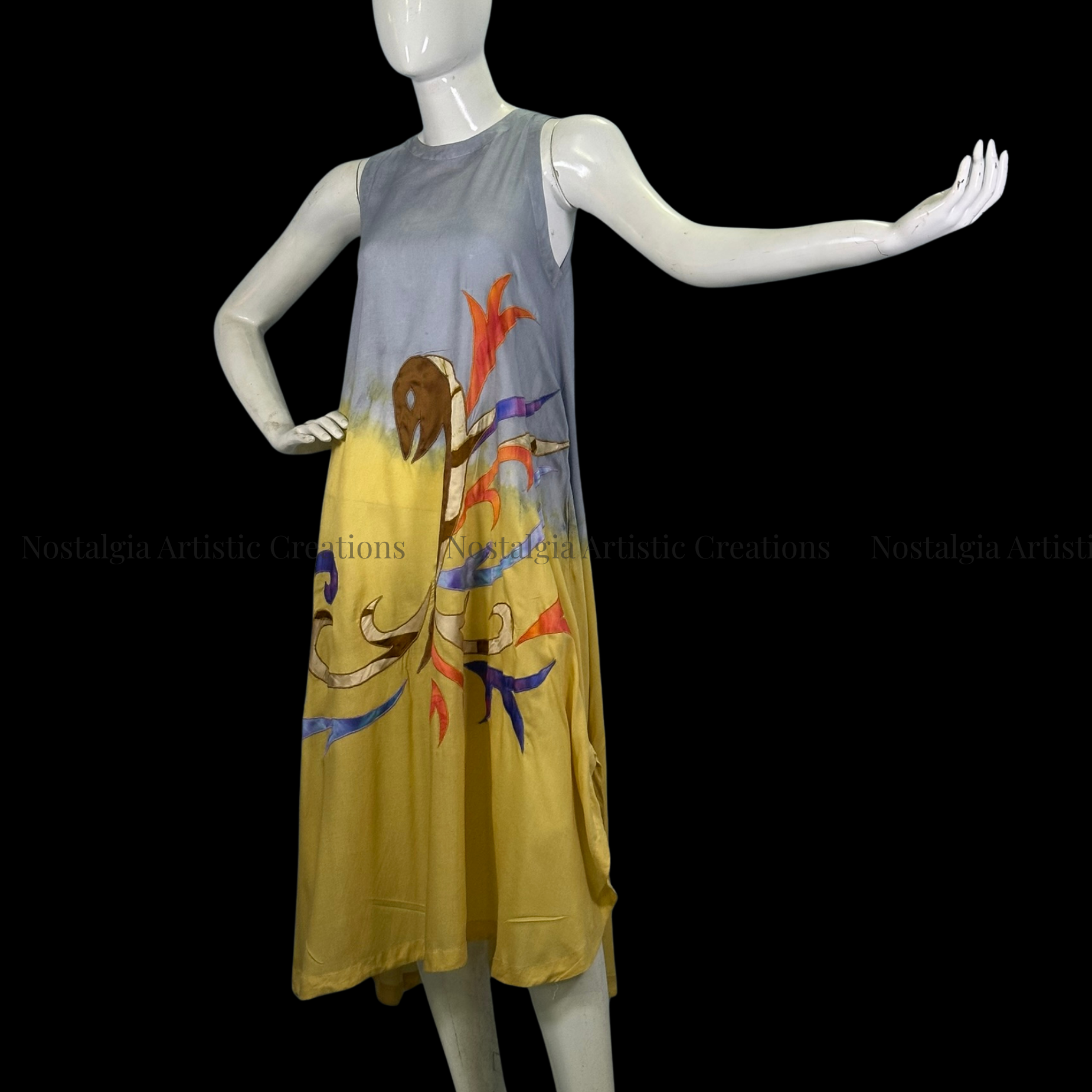 Grey & Mustard Ombre Sleeveless A-Line Midi Dress - PL0601