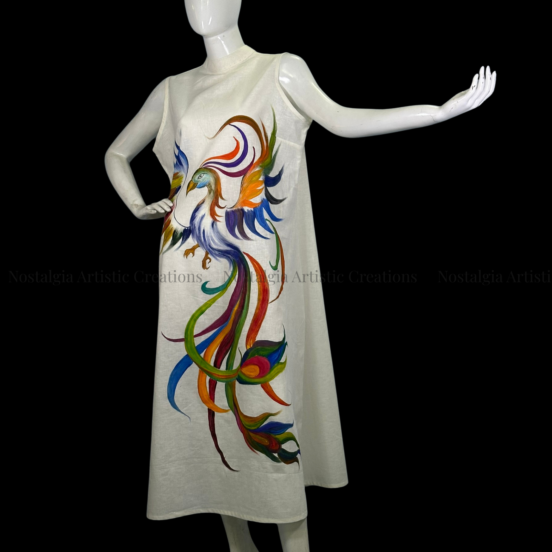 White Phoenix Sleeveless Midi Dress - PL0604