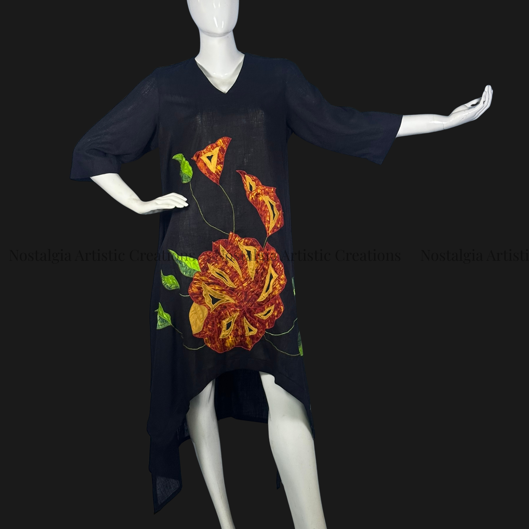 Black Floral Art High-Low Dress - PL0606