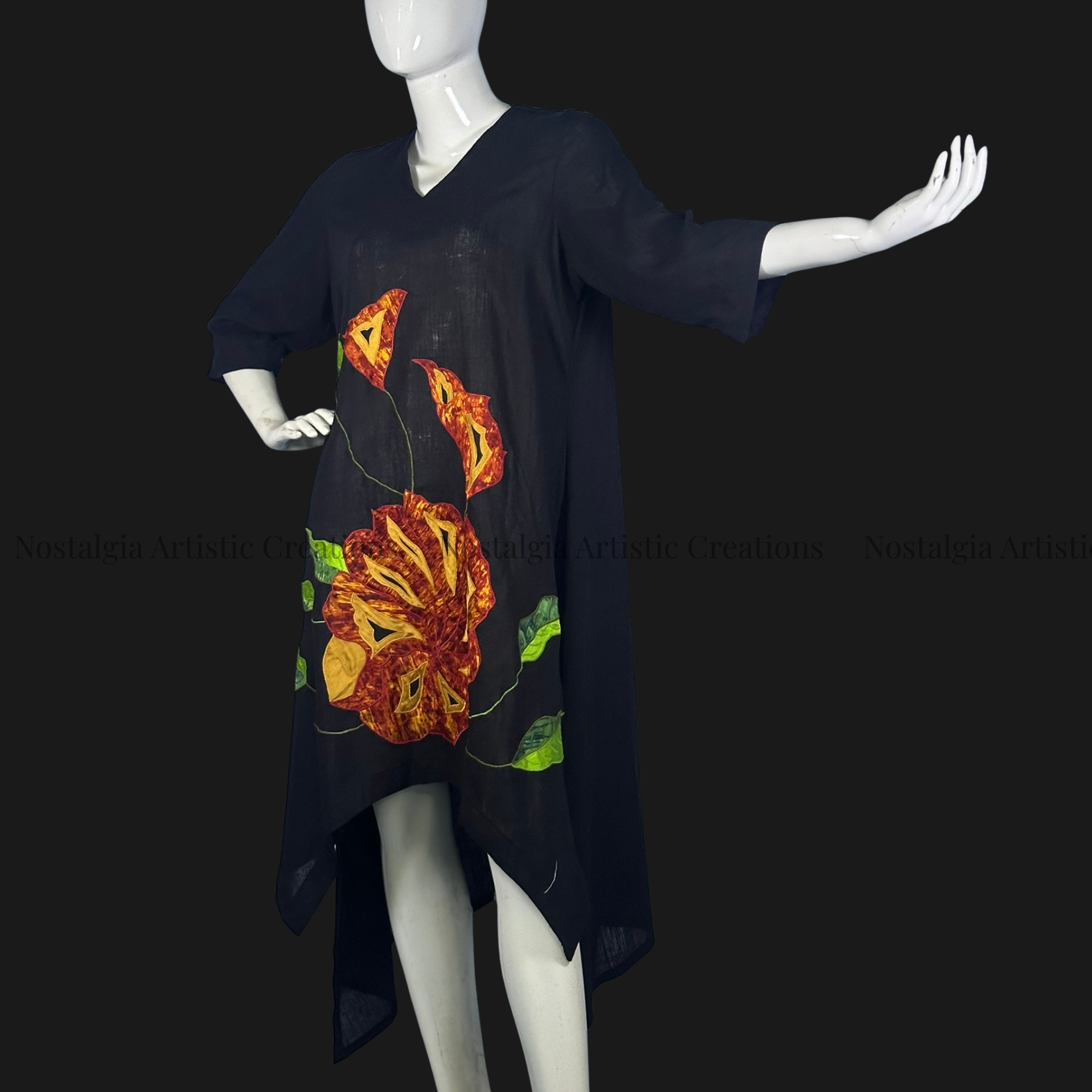 Black Floral Art High-Low Dress - PL0606
