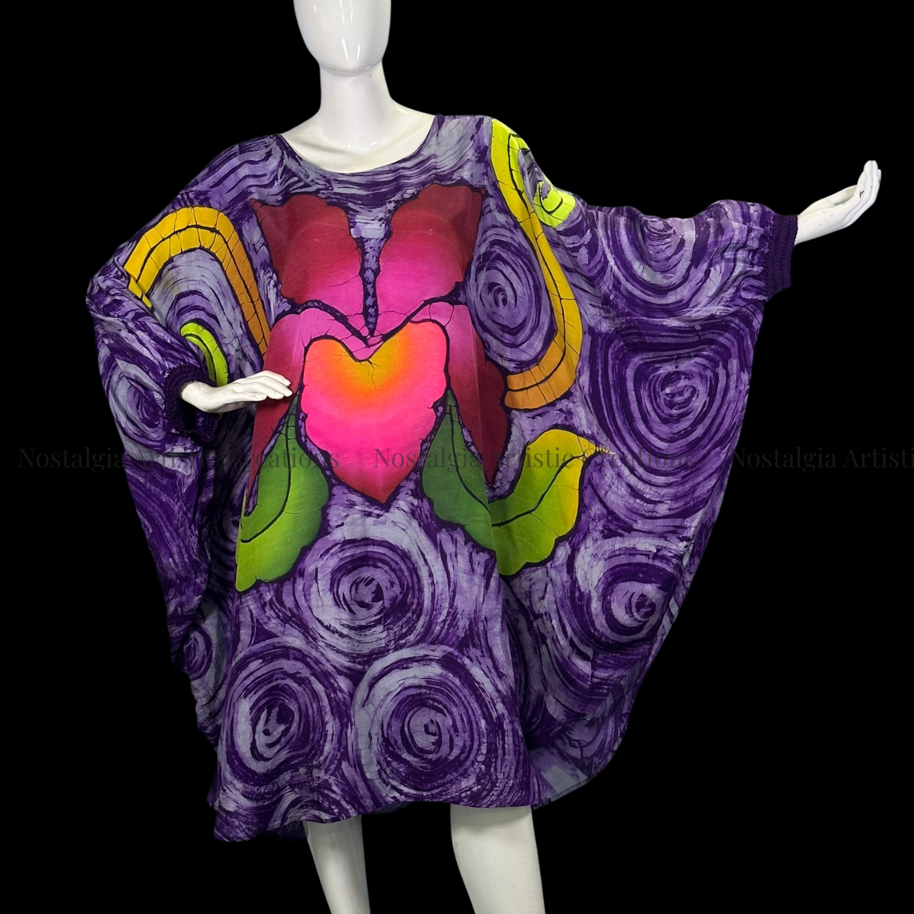 Purple Floral Print Batwing Midi Kaftan Dress - PS0601