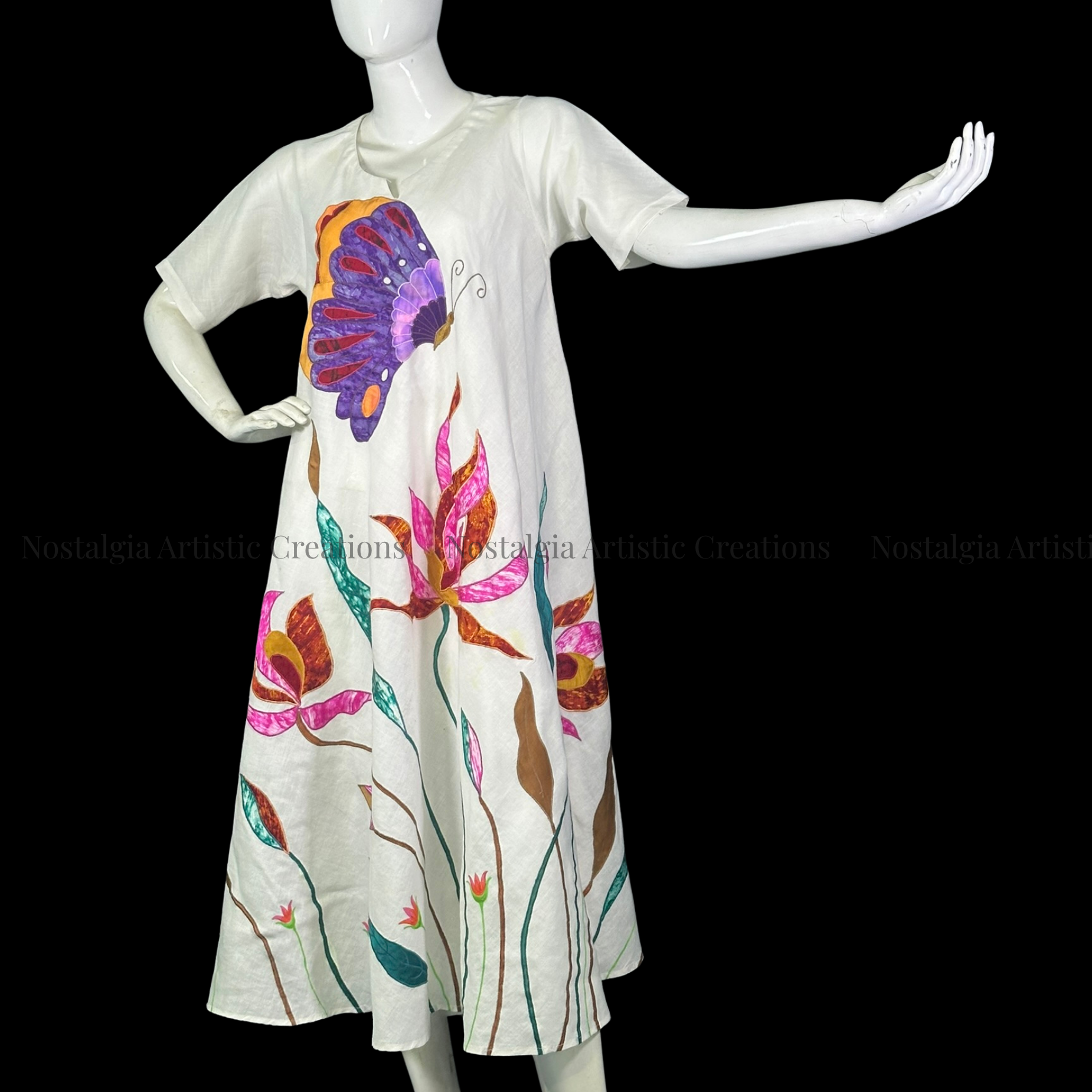 Ivory Butterfly & Bloom A-Line Midi Dress - PL0513
